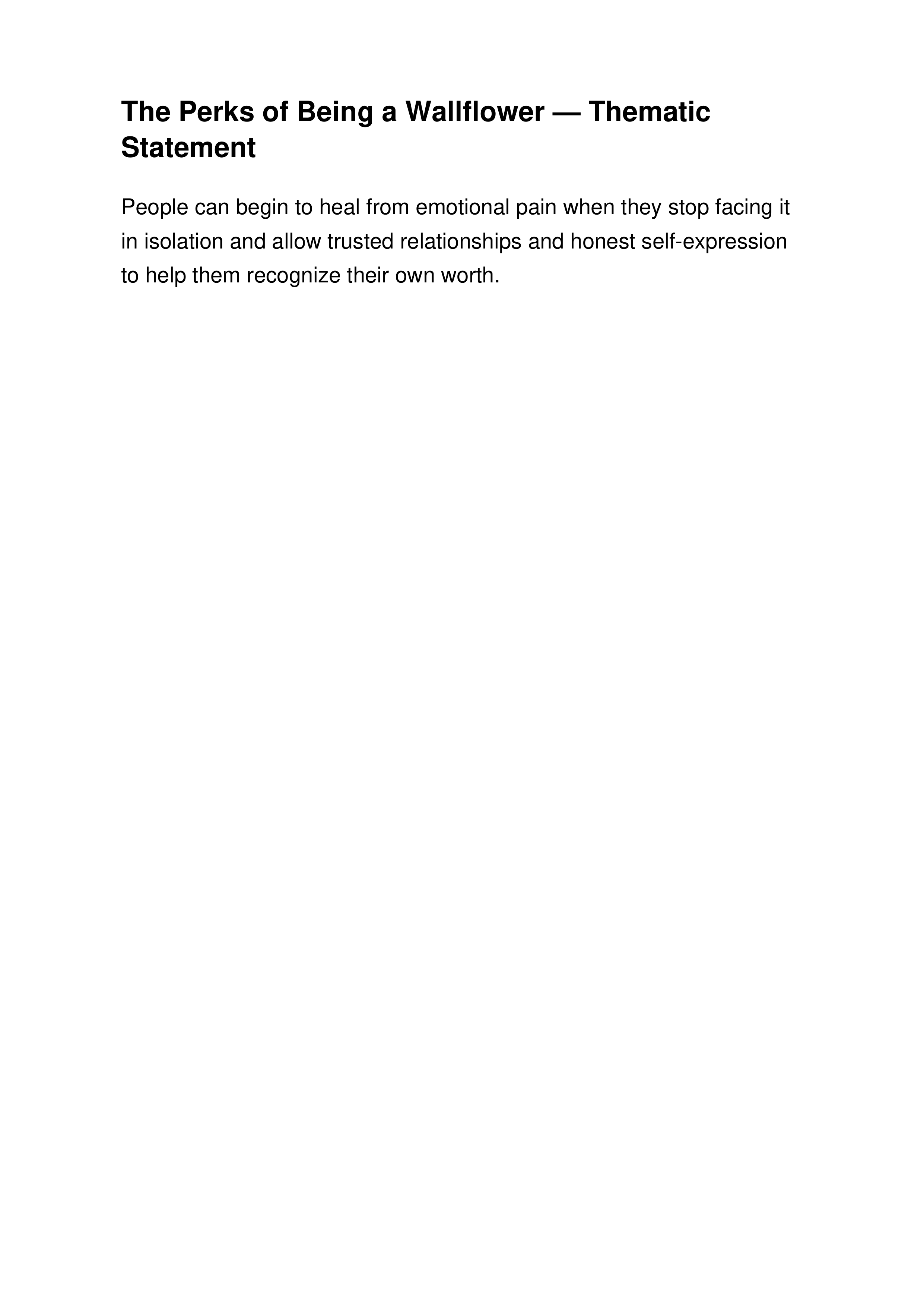The Perks of Being a Wallflower Thematic Statement — page 1