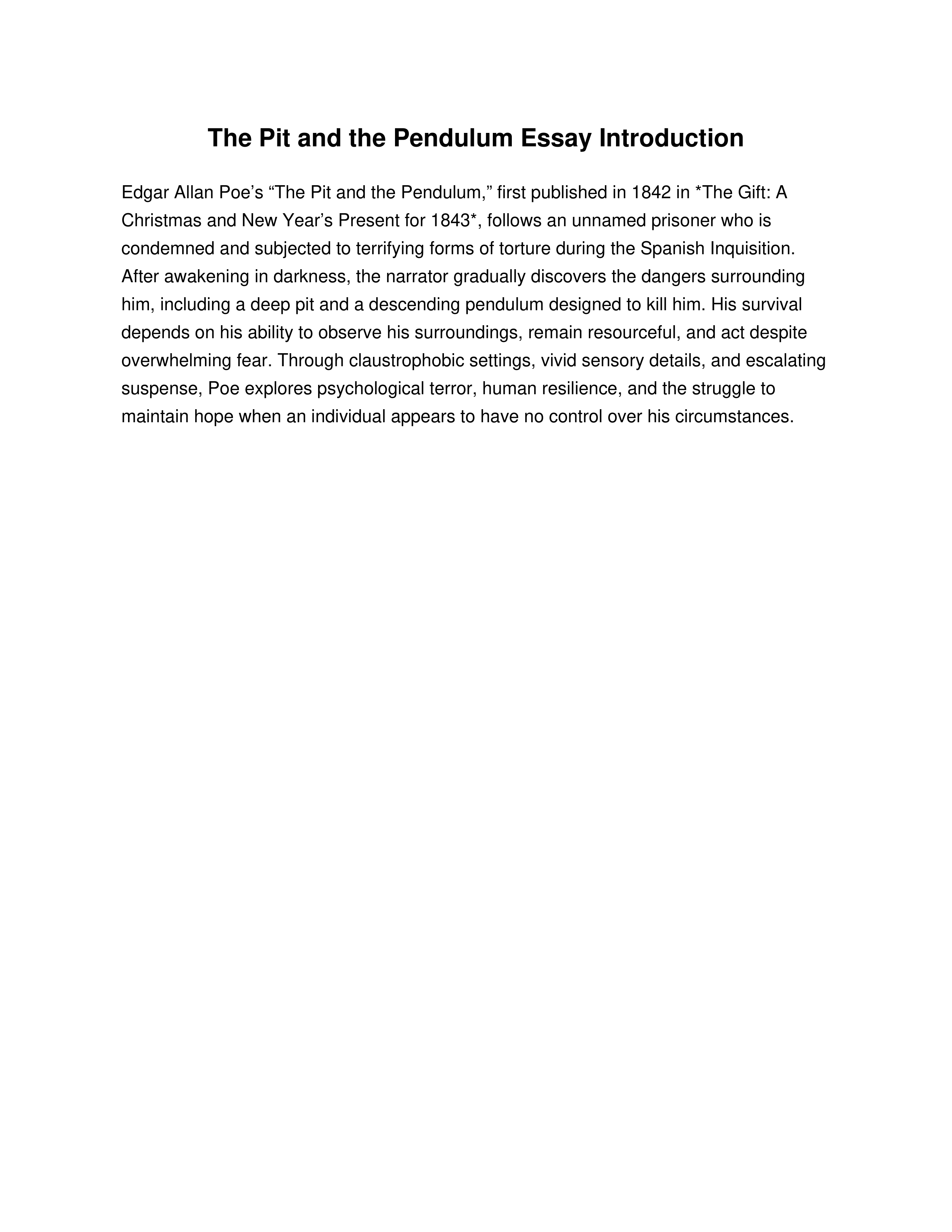 The Pit and the Pendulum Essay Introduction — page 1