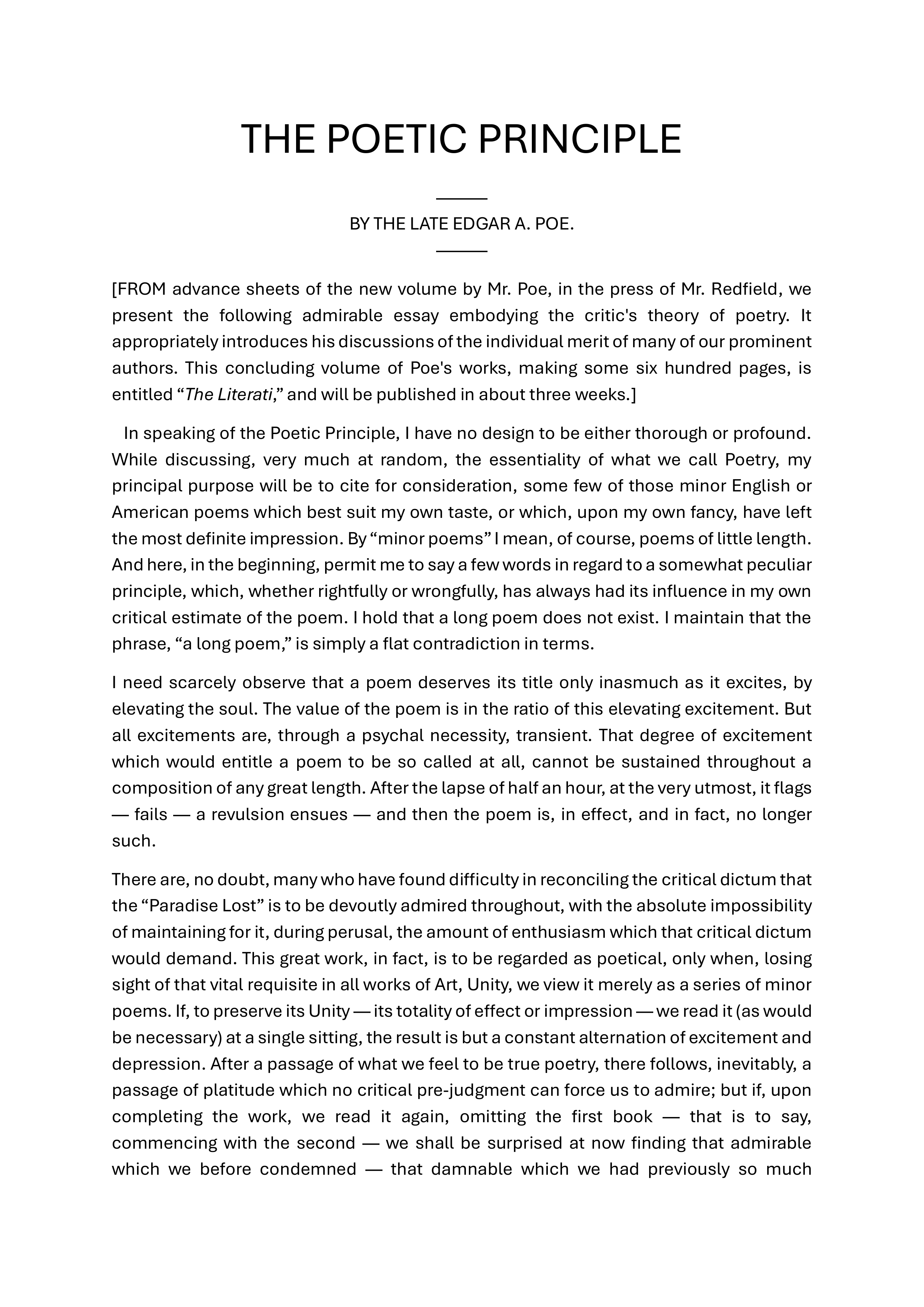 The Poetic Principle Essay — page 1