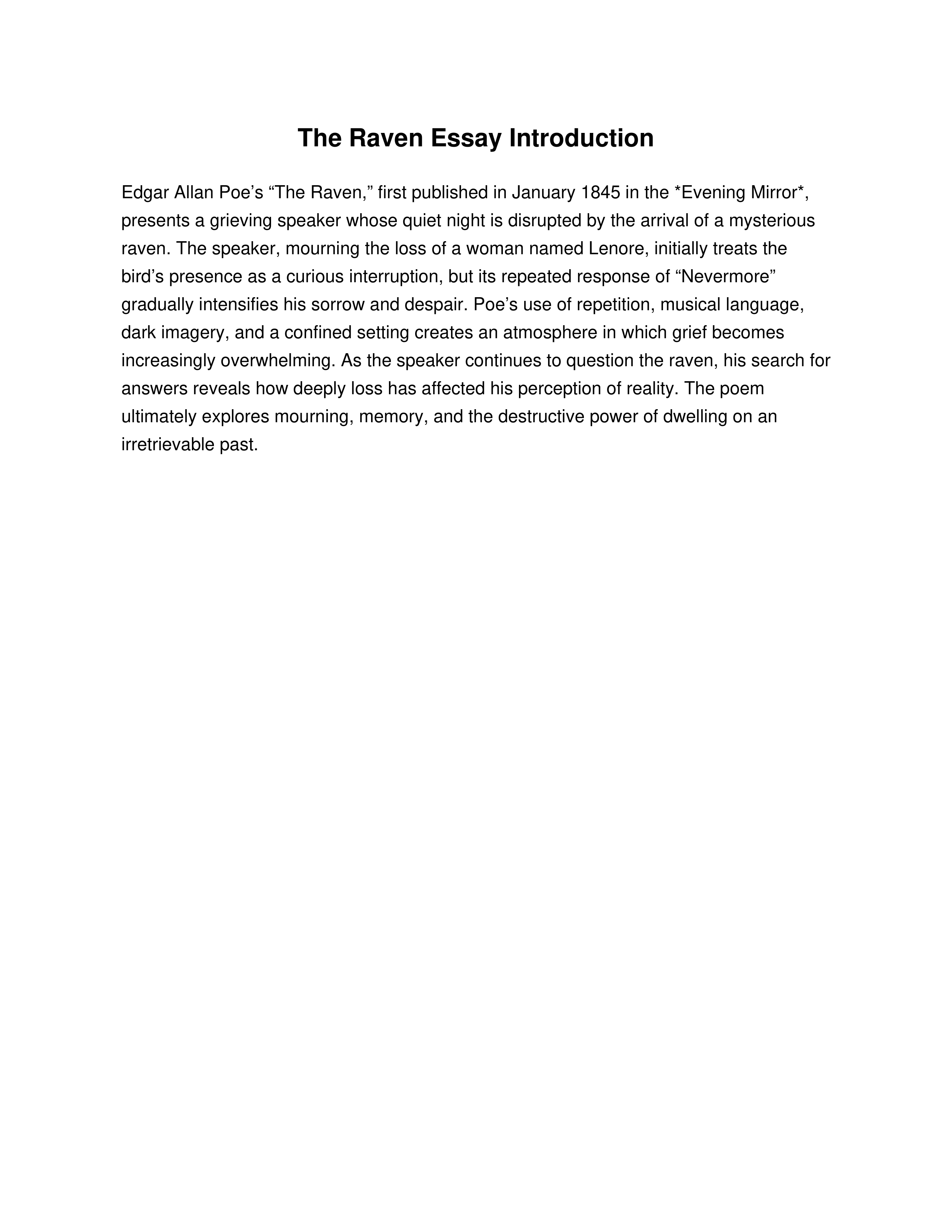 The Raven Essay Introduction — page 1
