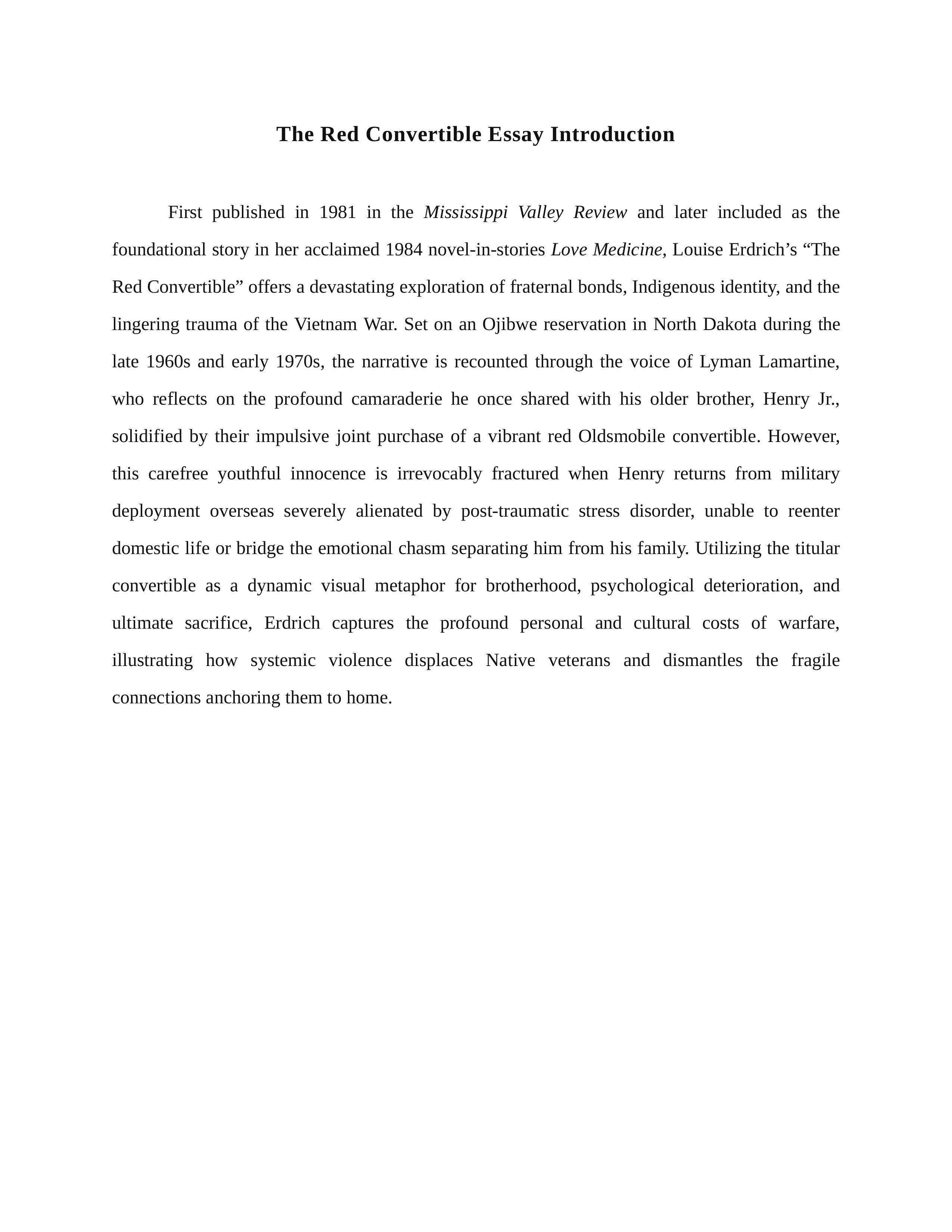 The Red Convertible Essay Introduction — page 1