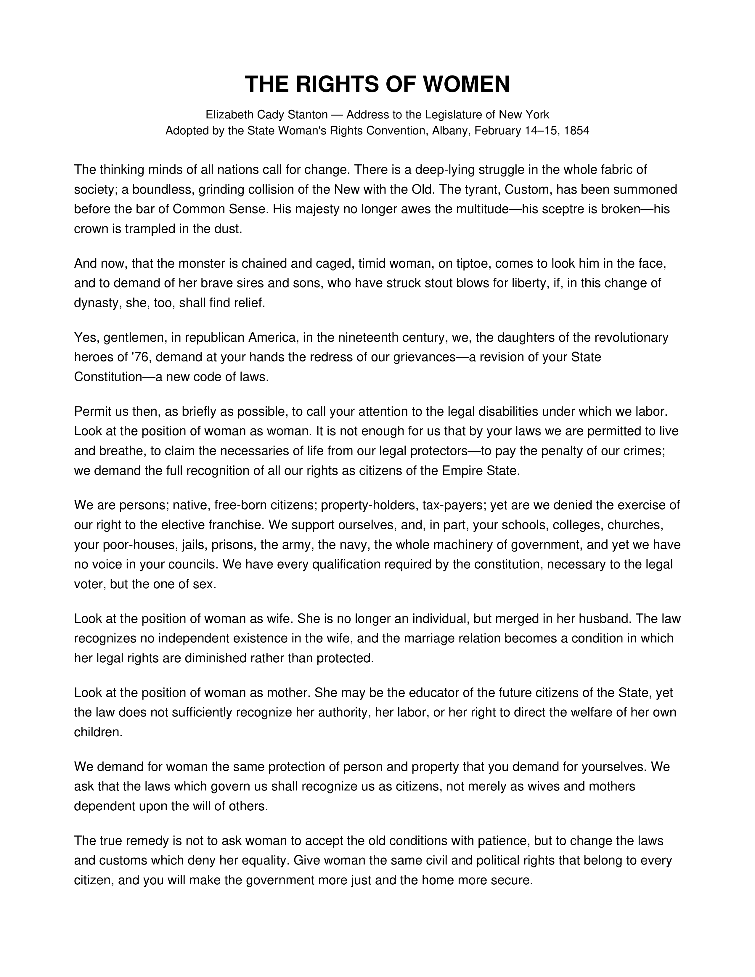 The Rights of Women Persuasive Speech — page 1