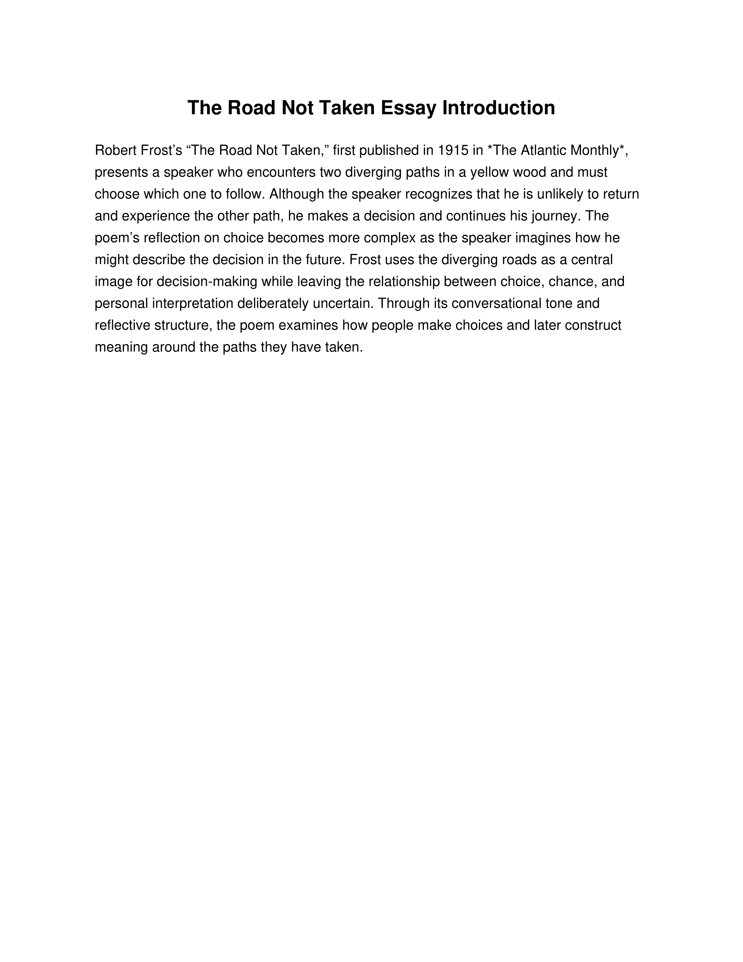 The Road Not Taken Essay Introduction — page 1