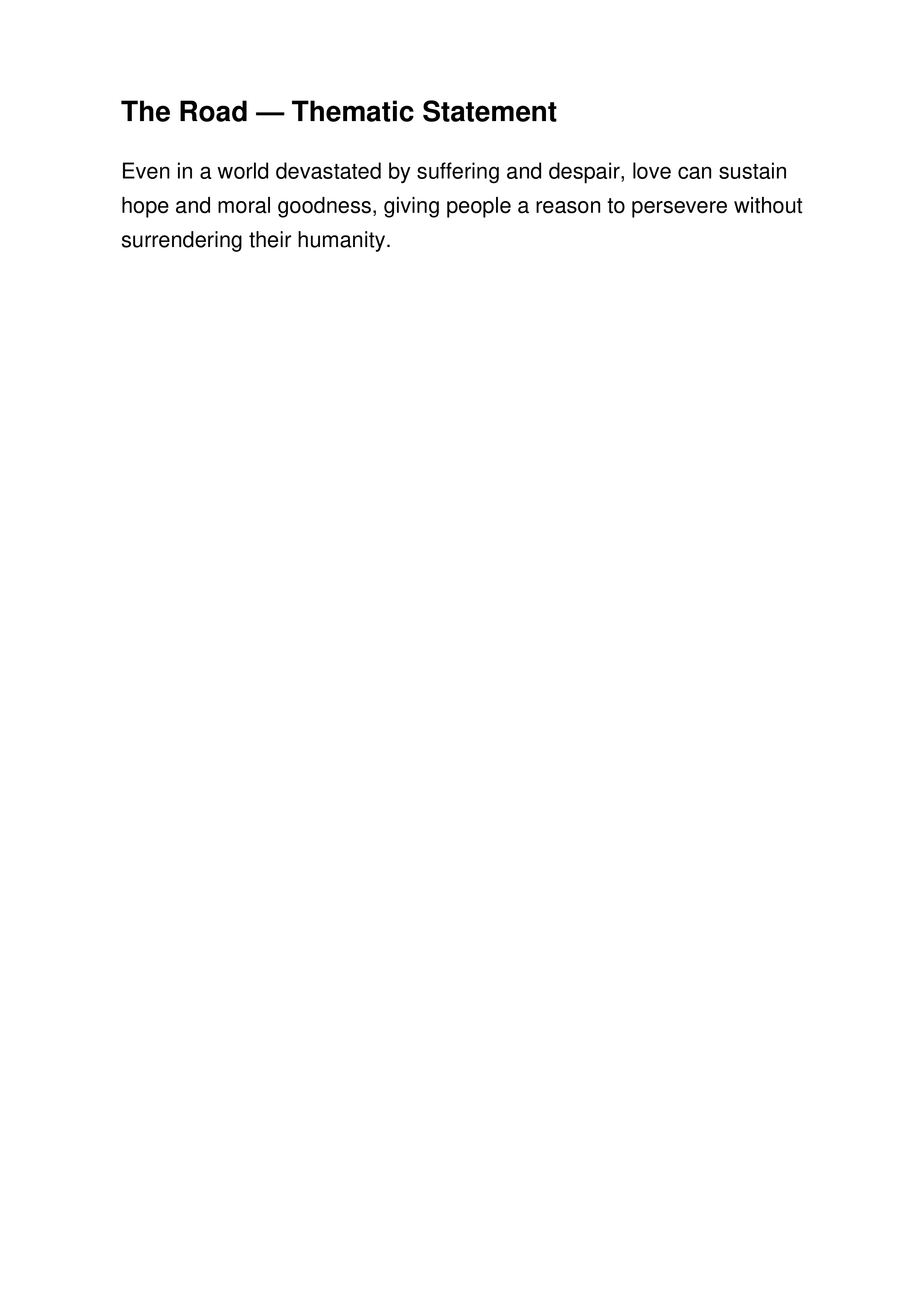 The Road Thematic Statement — page 1