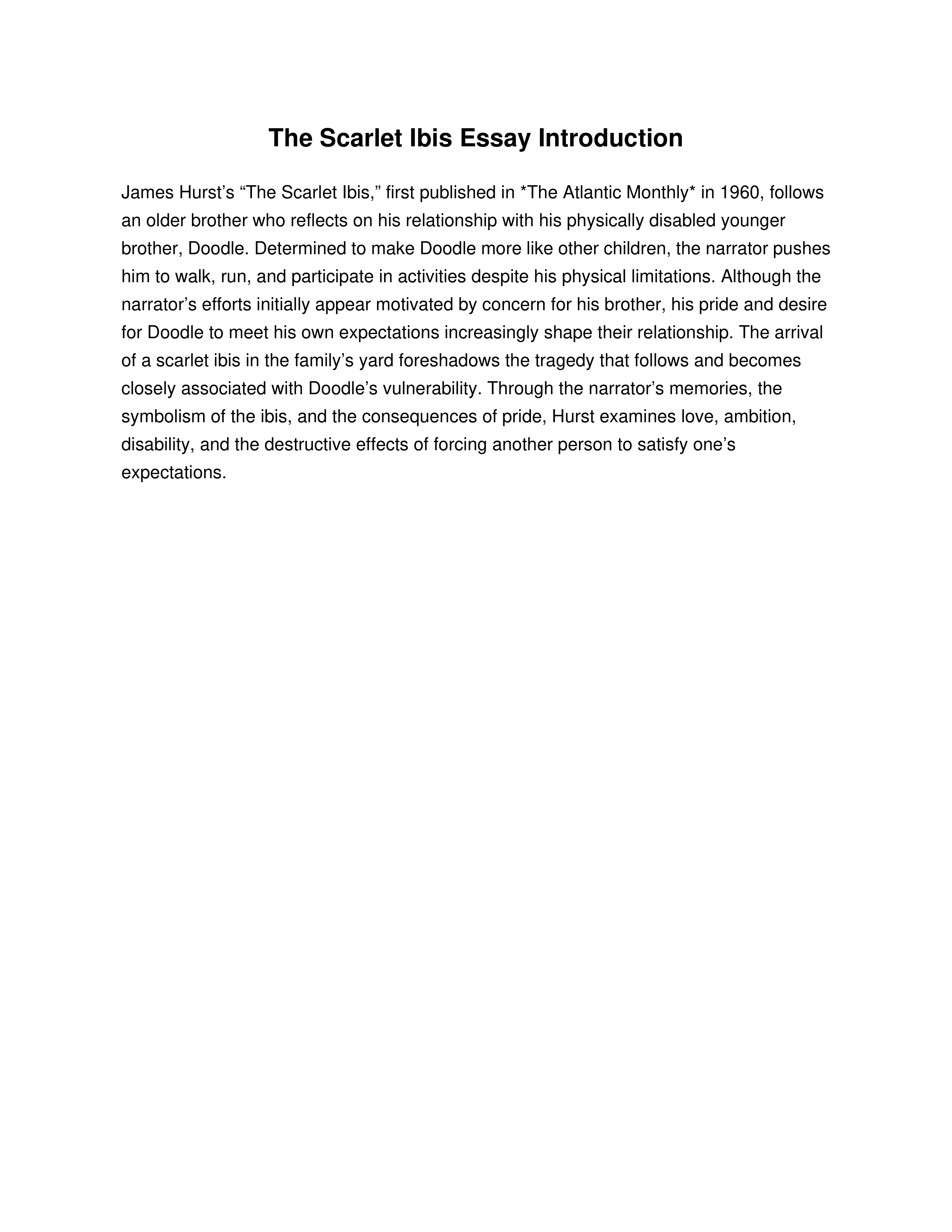 The Scarlet Ibis Essay Introduction — page 1