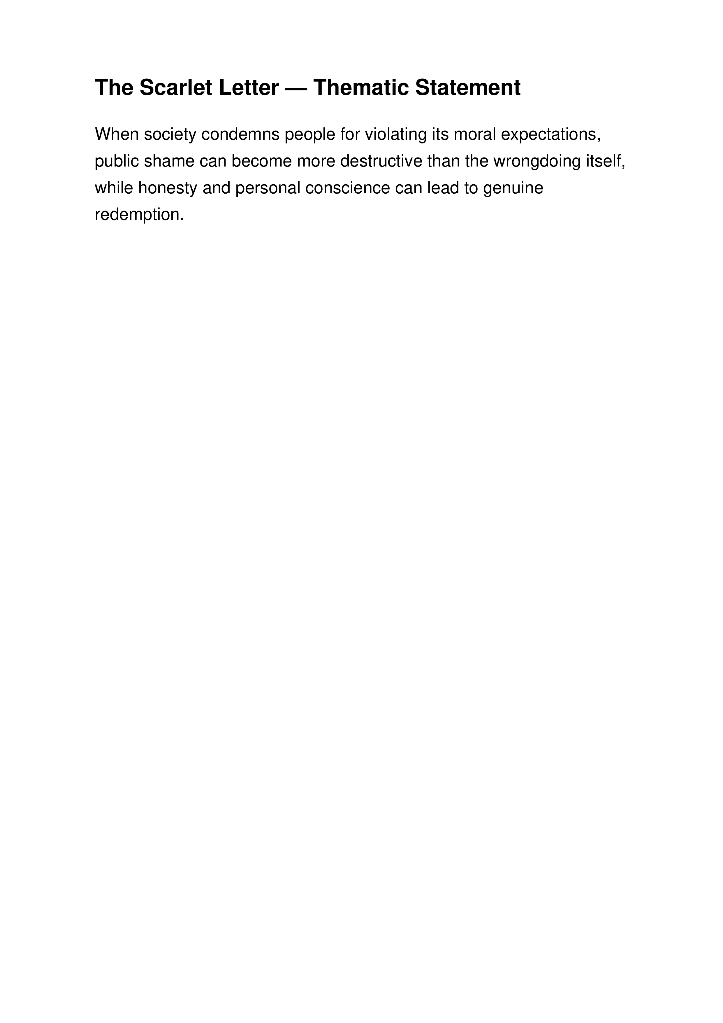 The Scarlet Letter Thematic Statement — page 1