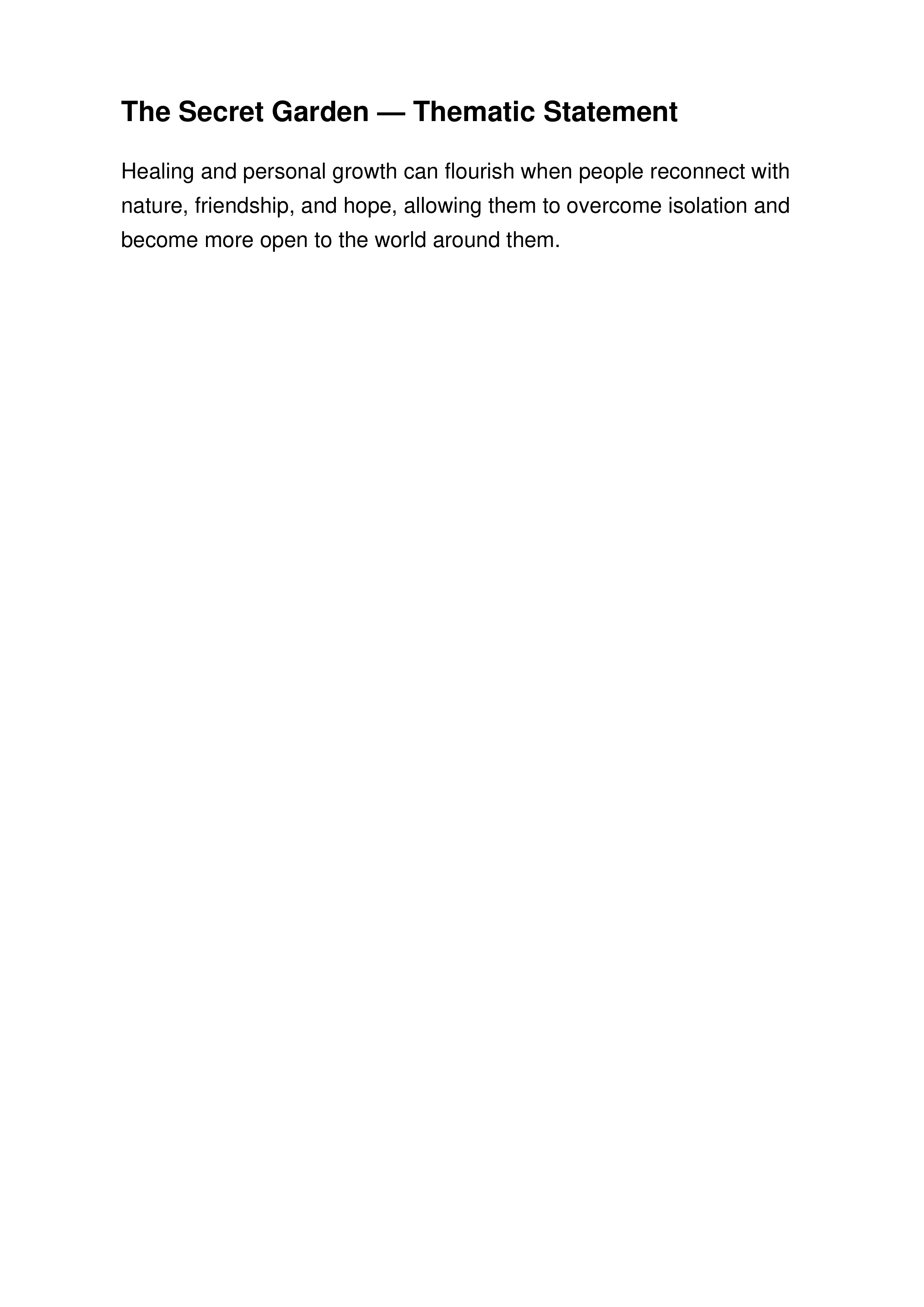 The Secret Garden Thematic Statement — page 1