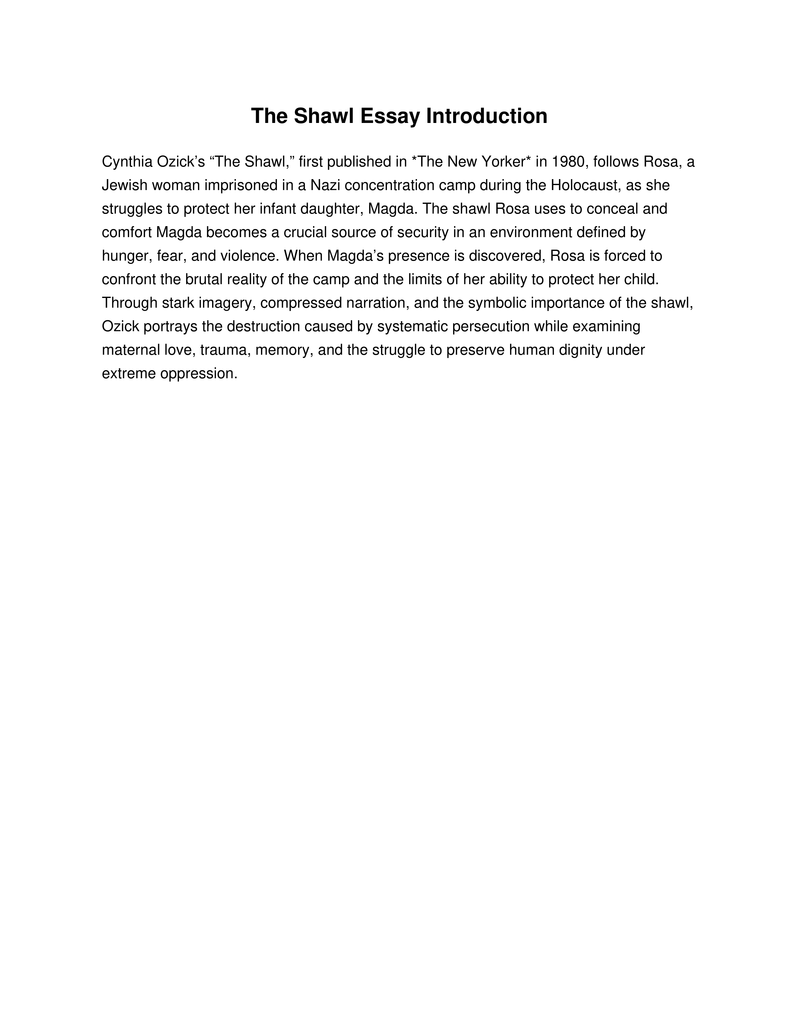 The Shawl Essay Introduction — page 1