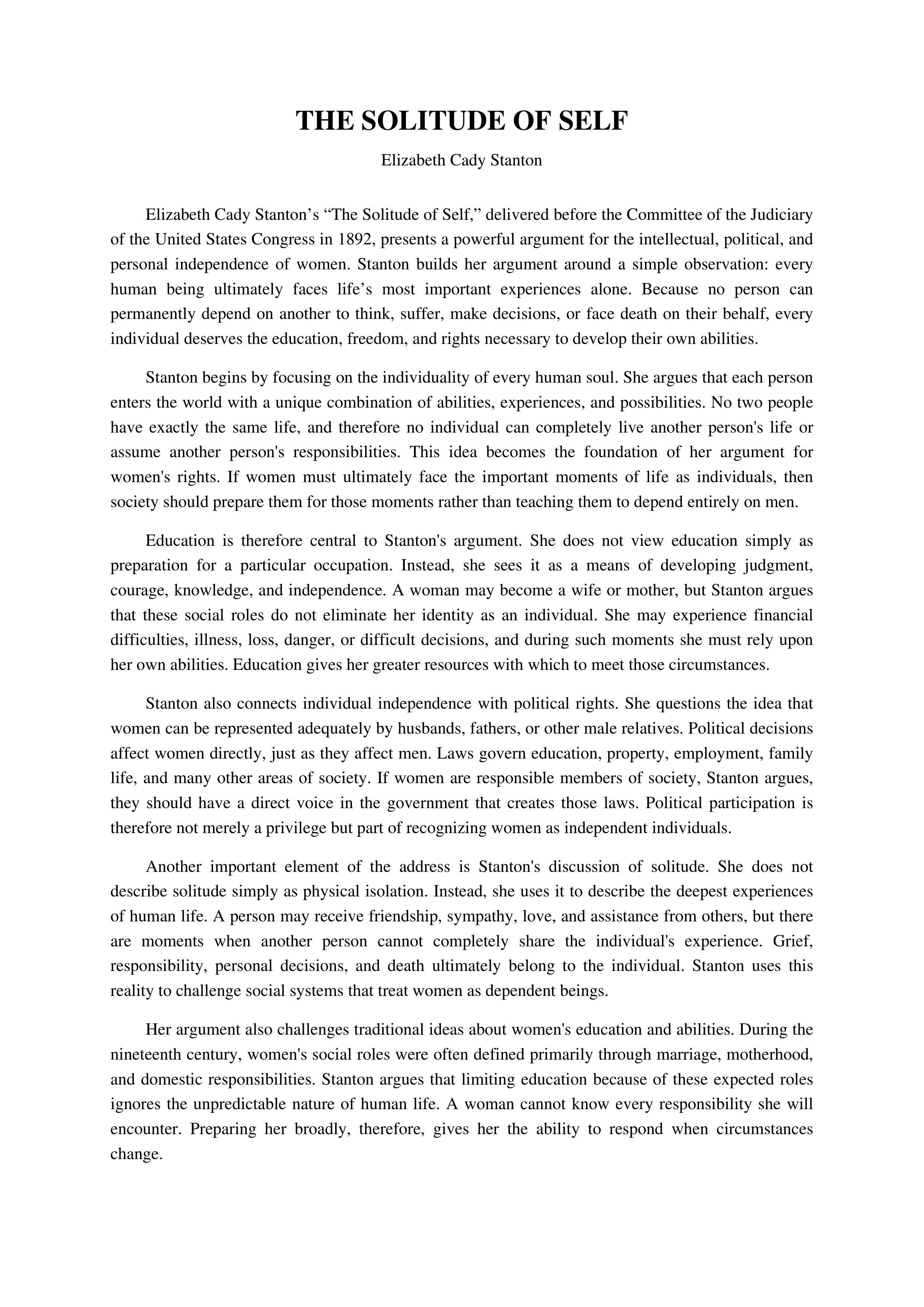 The Solitude of Self Essay — page 1