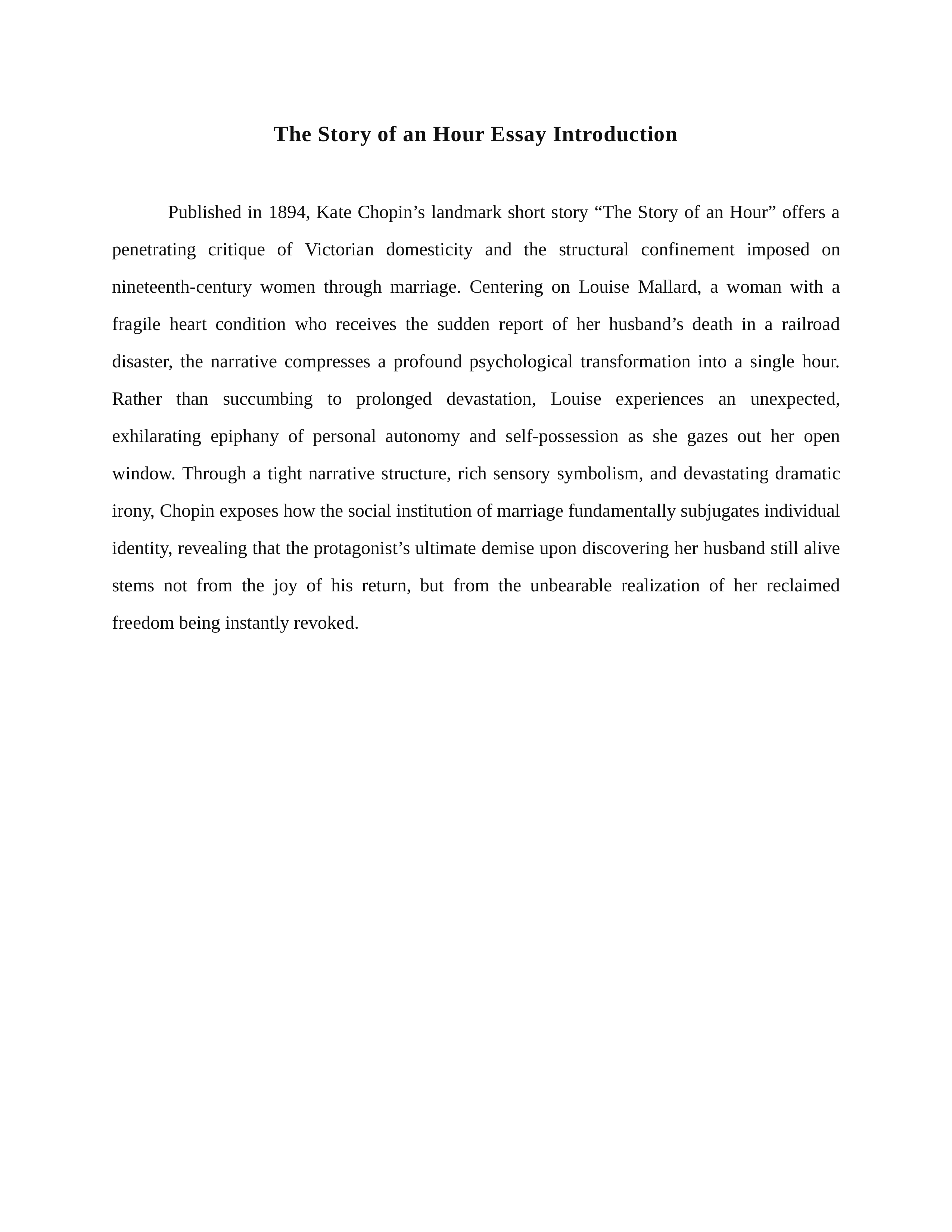 The Story of an Hour Essay Introduction — page 1
