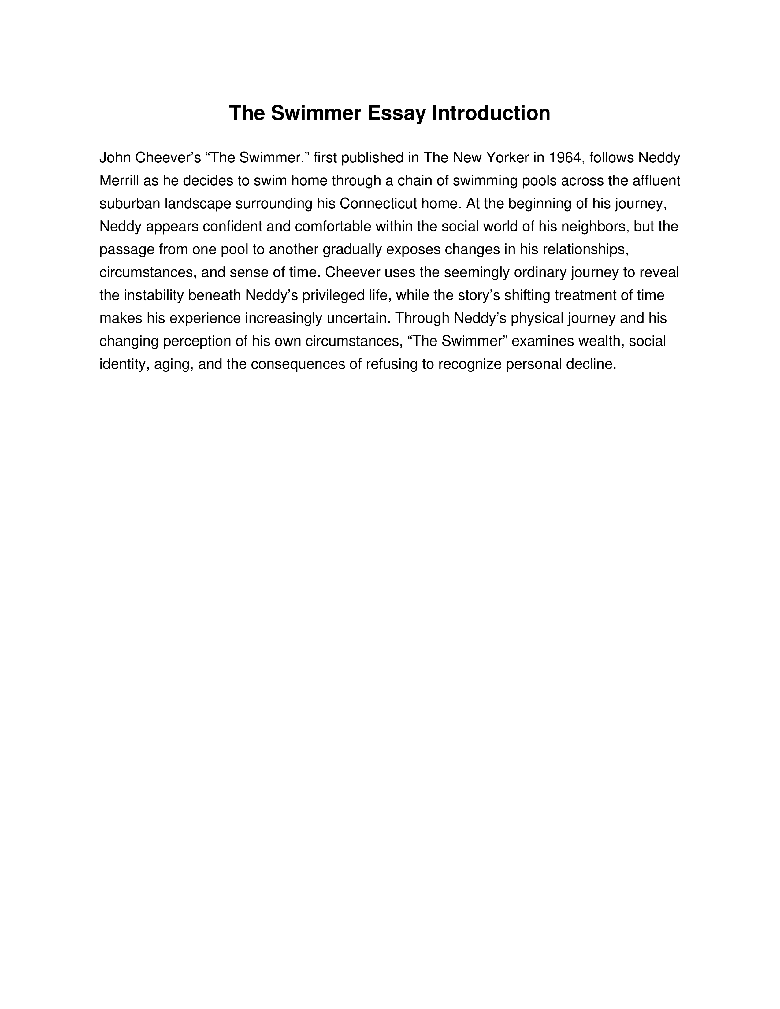 The Swimmer Essay Introduction — page 1