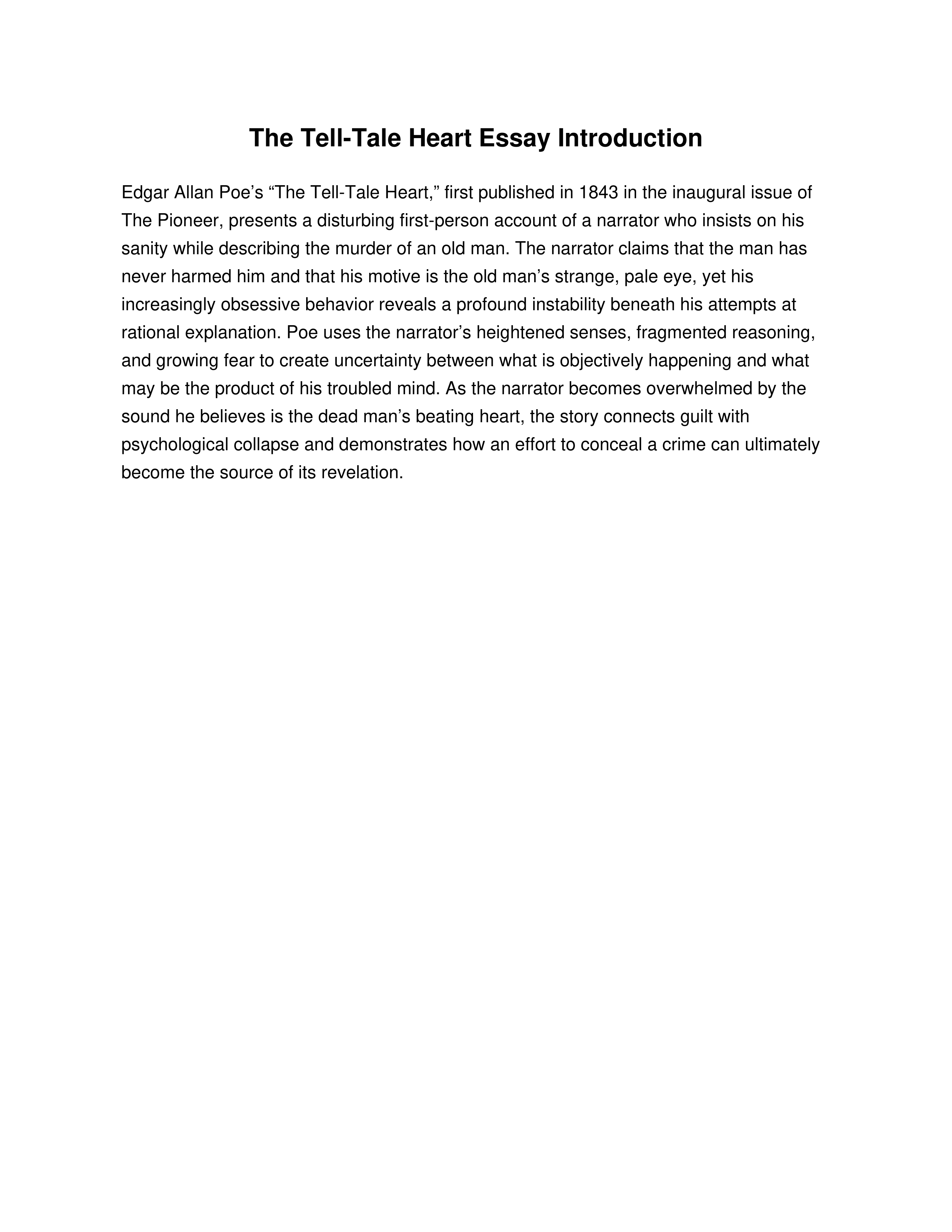 The Tell-Tale Heart Essay Introduction — page 1