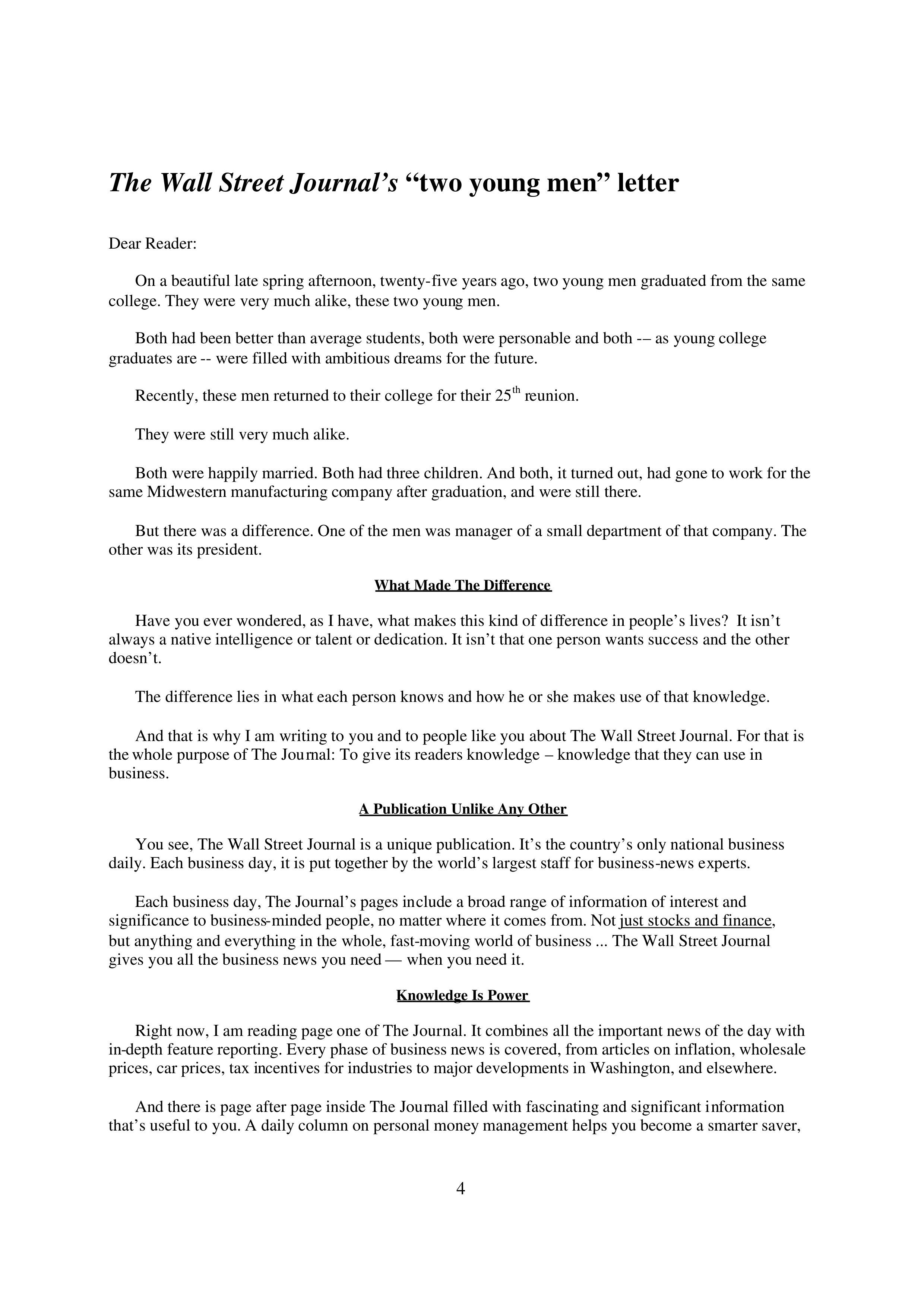 The Wall Street Journal Sales Letter — page 1