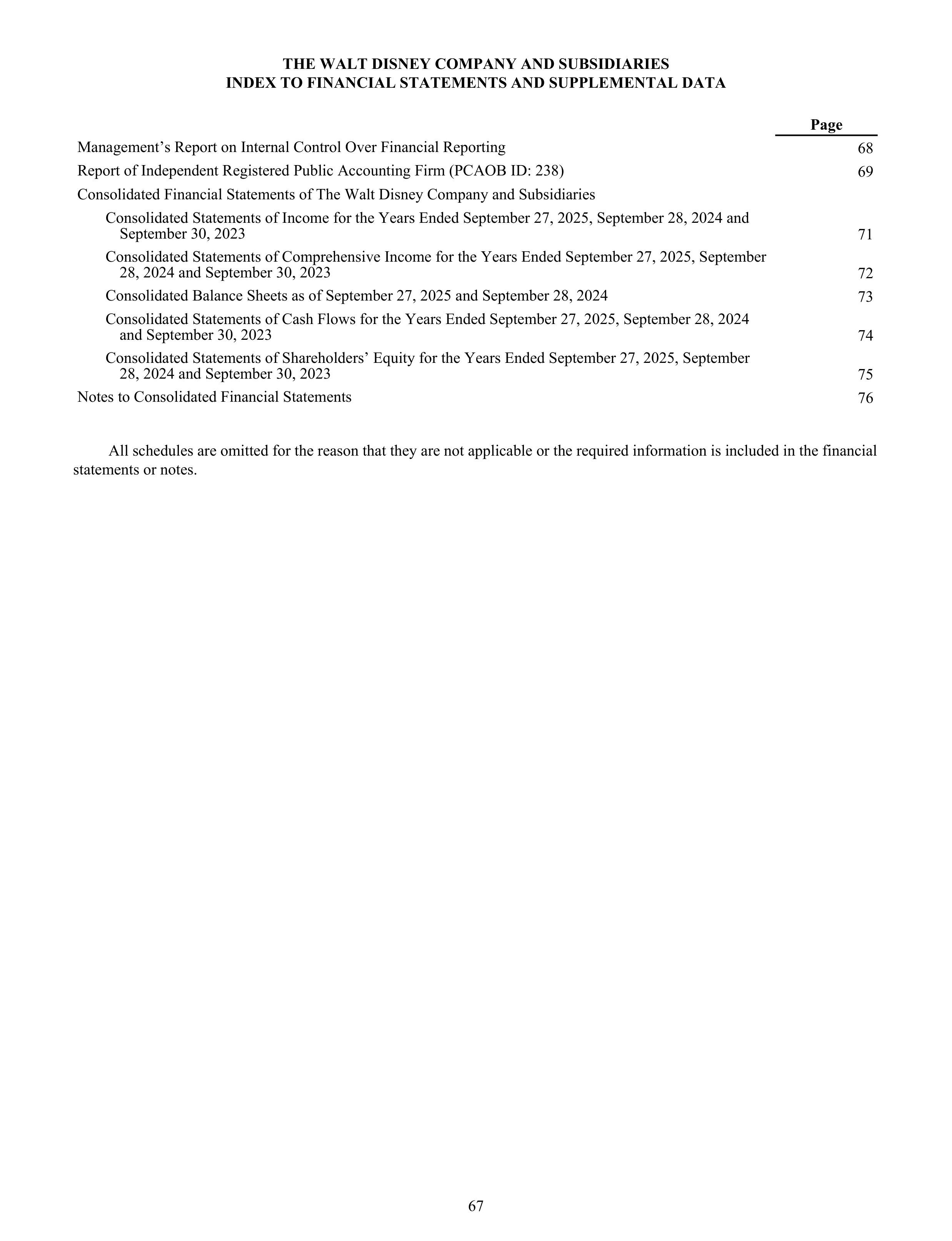 Disney Annual Report — page 70