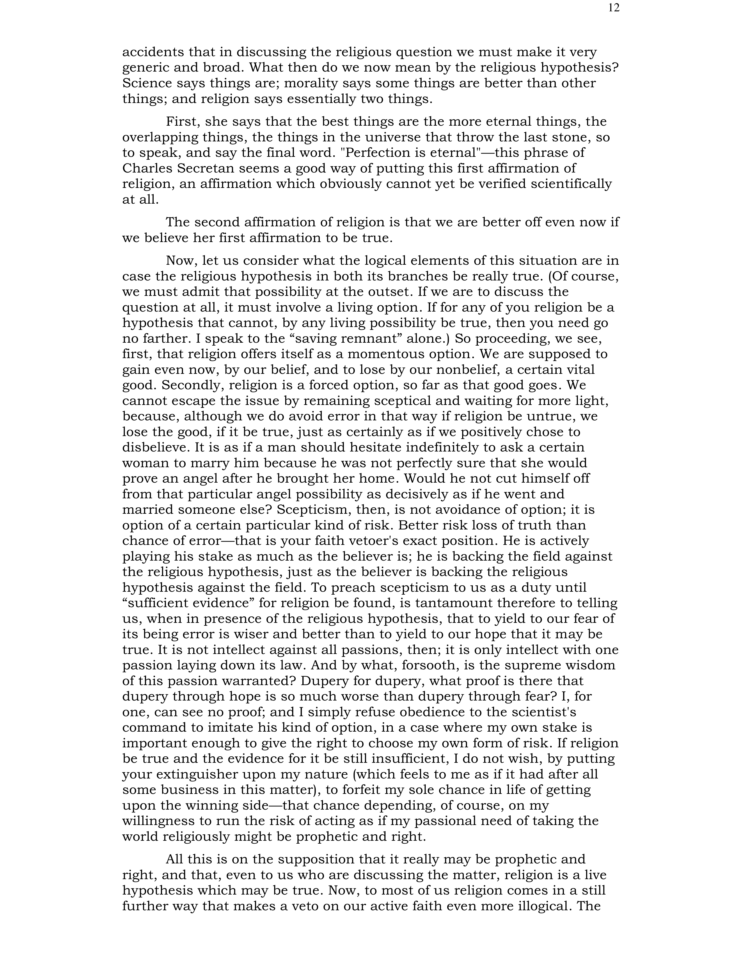 The Will to Believe Essay — page 12