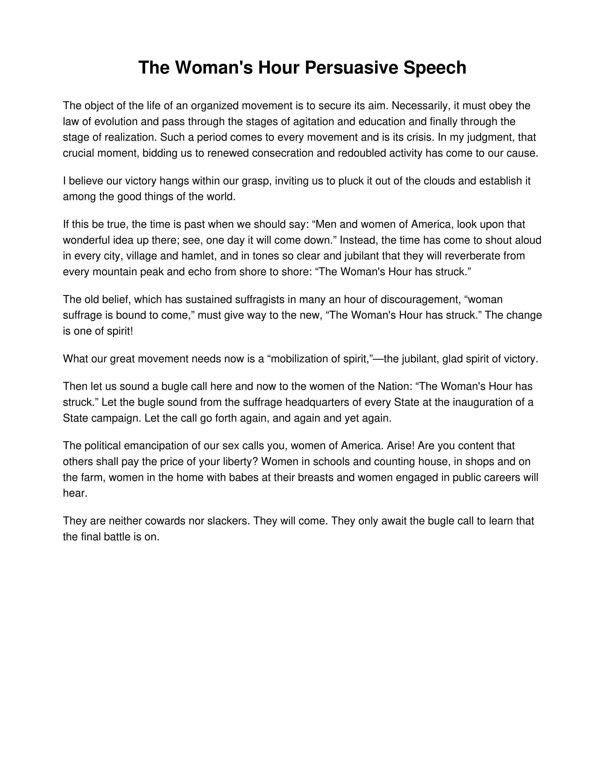 The Woman's Hour Persuasive Speech — page 1