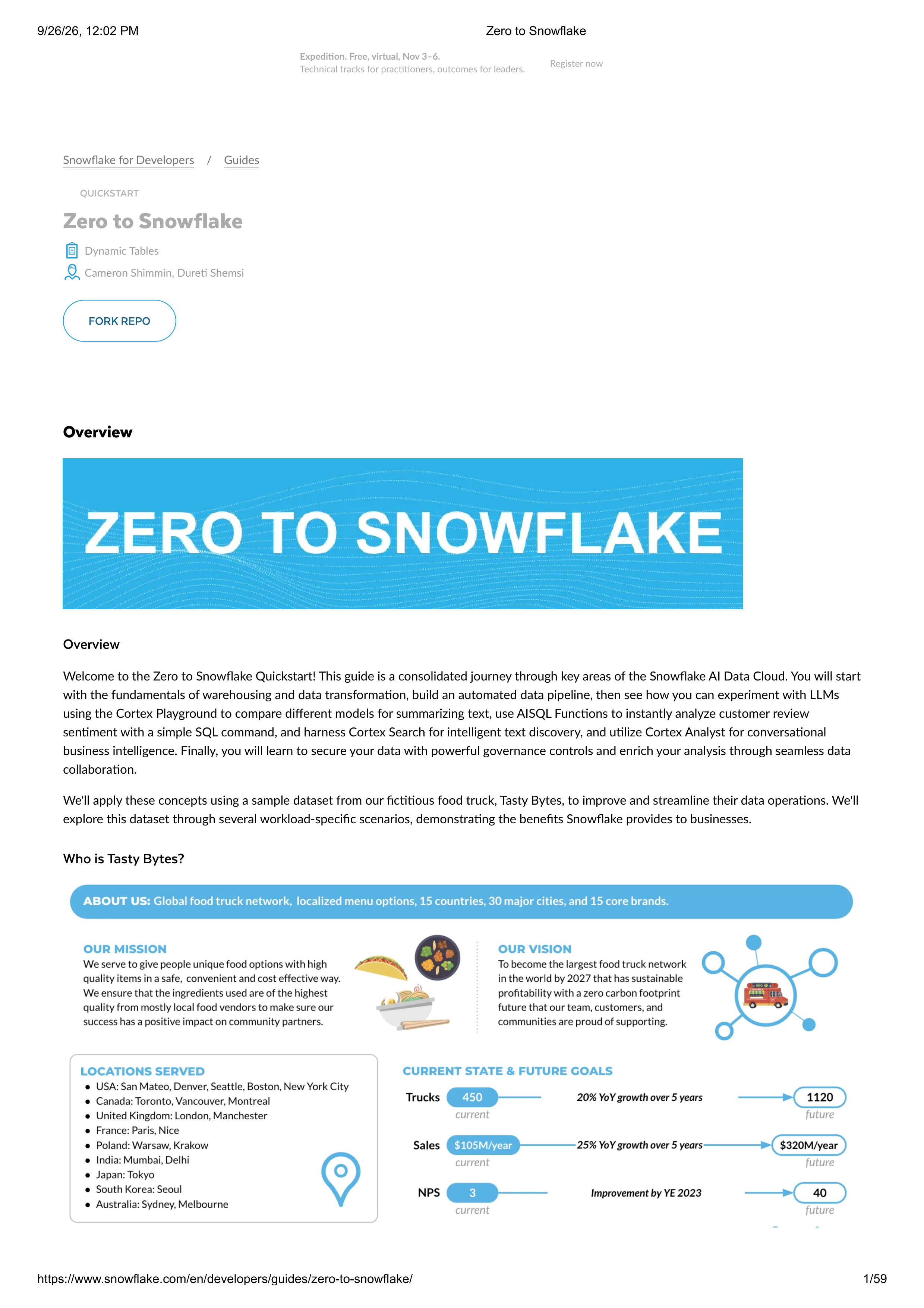 The Zero to Snowflake Quickstart Guide — page 1