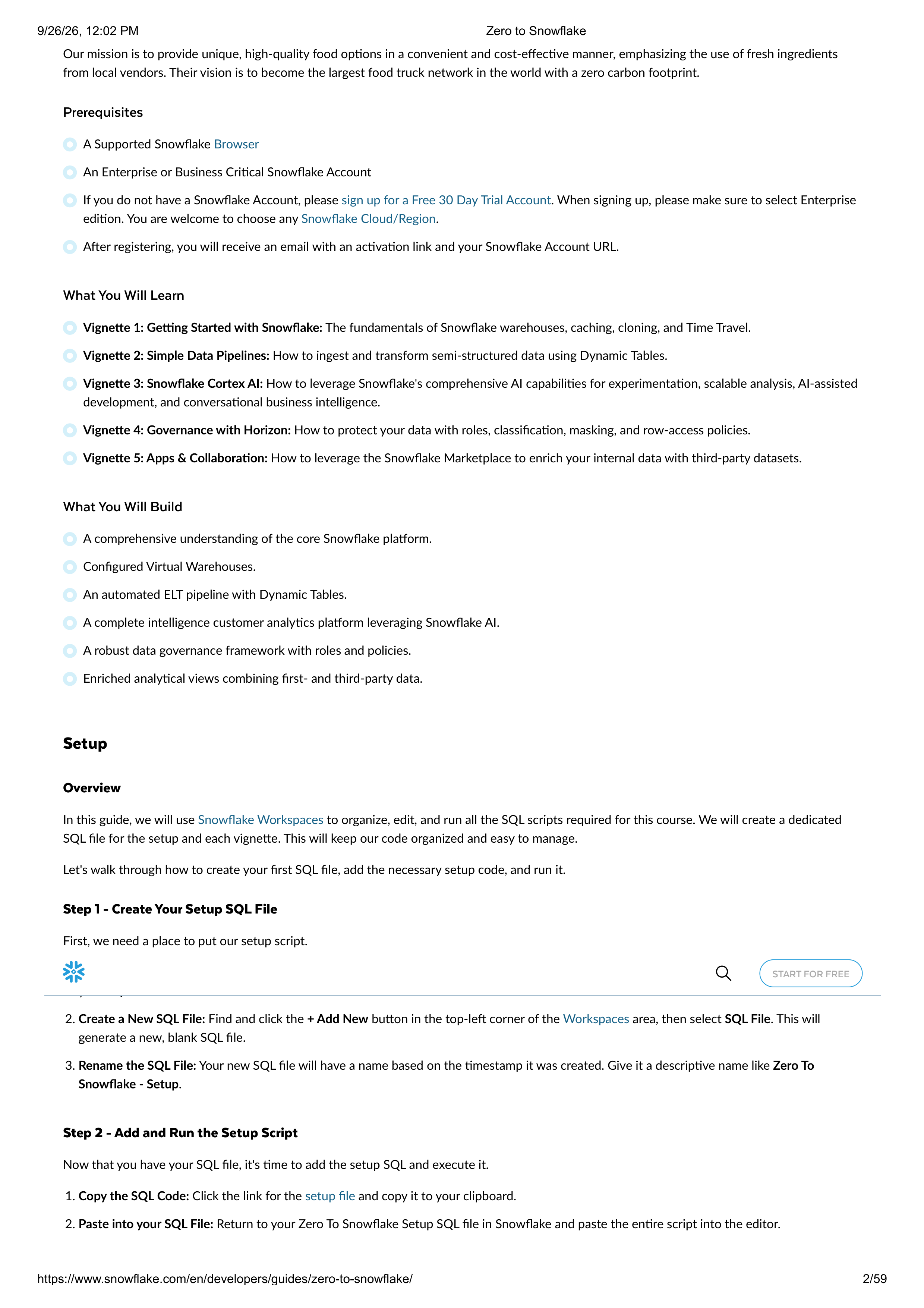 The Zero to Snowflake Quickstart Guide — page 2