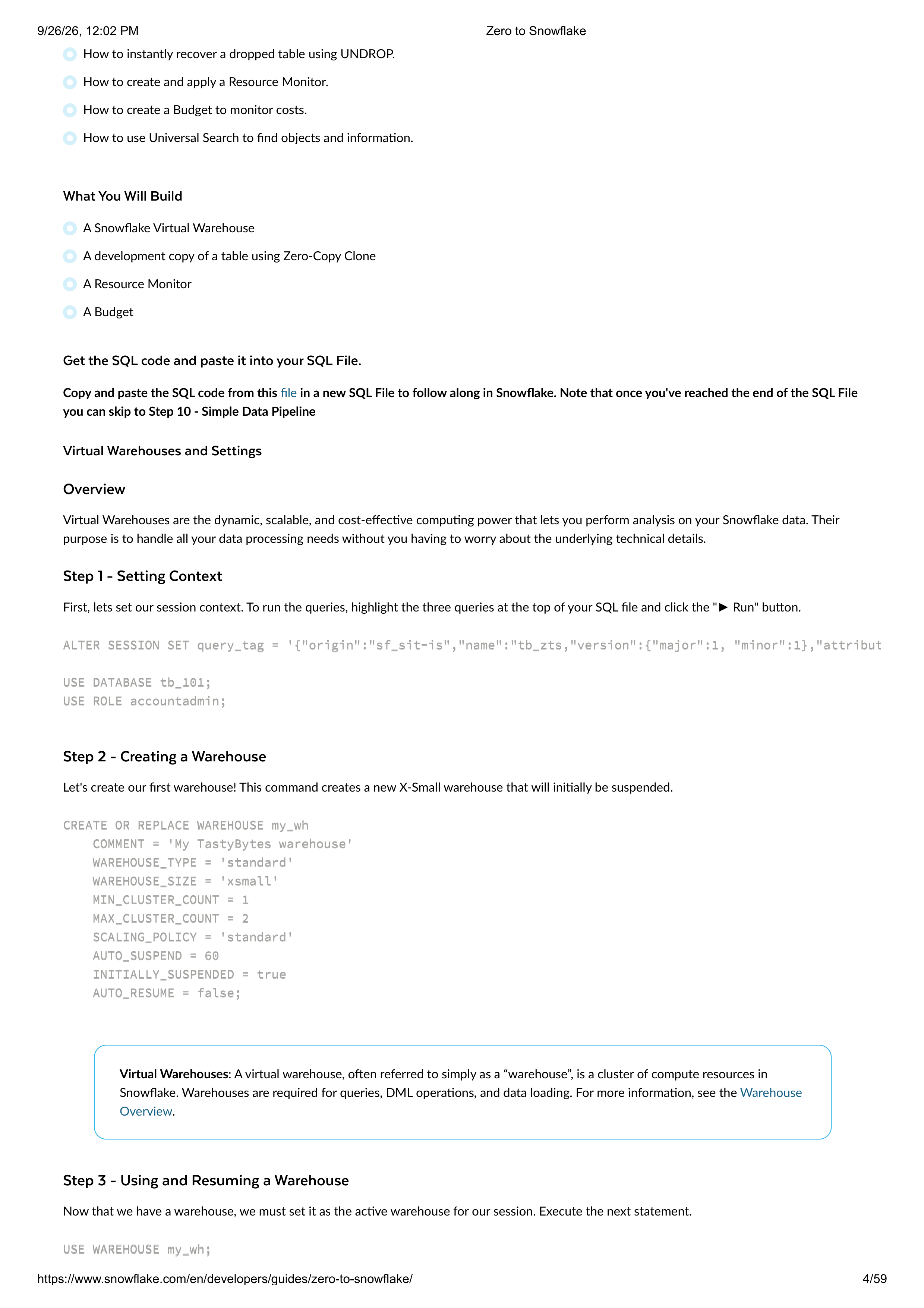 The Zero to Snowflake Quickstart Guide — page 4