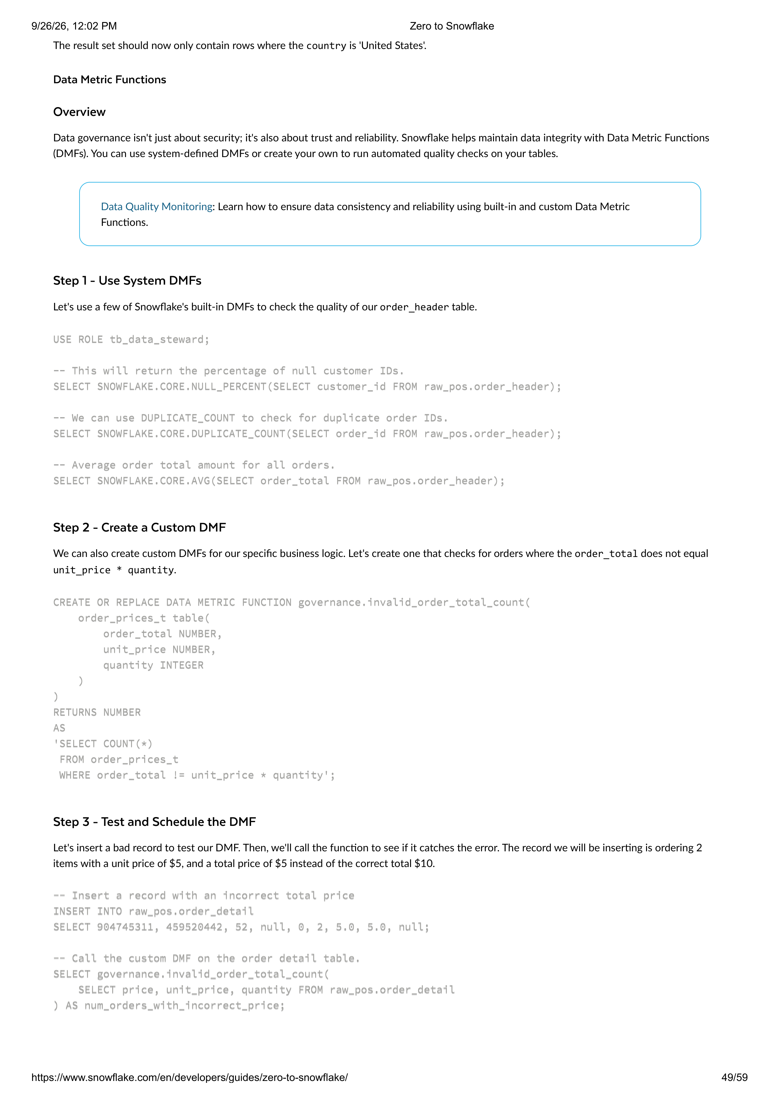 The Zero to Snowflake Quickstart Guide — page 49
