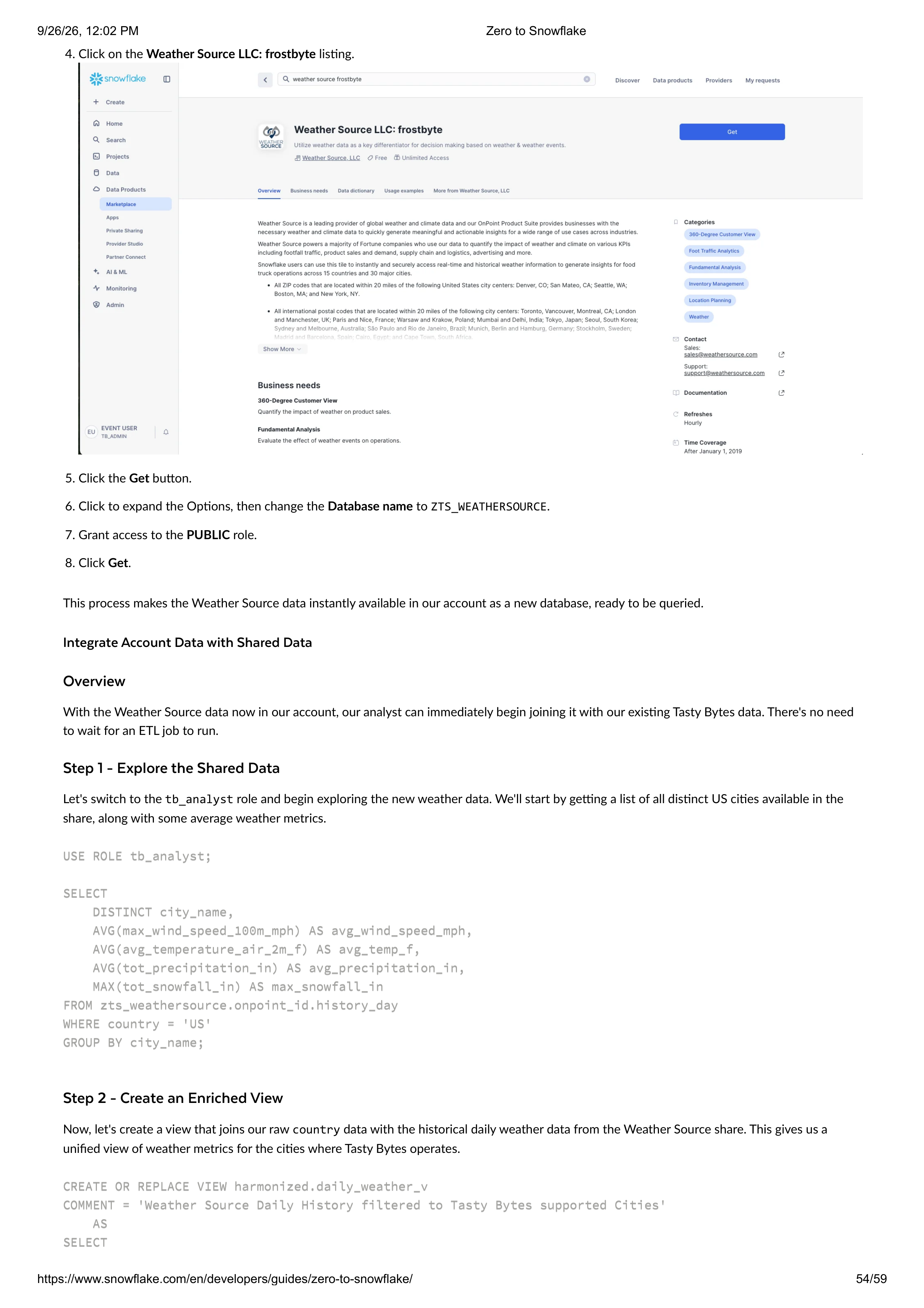 The Zero to Snowflake Quickstart Guide — page 54