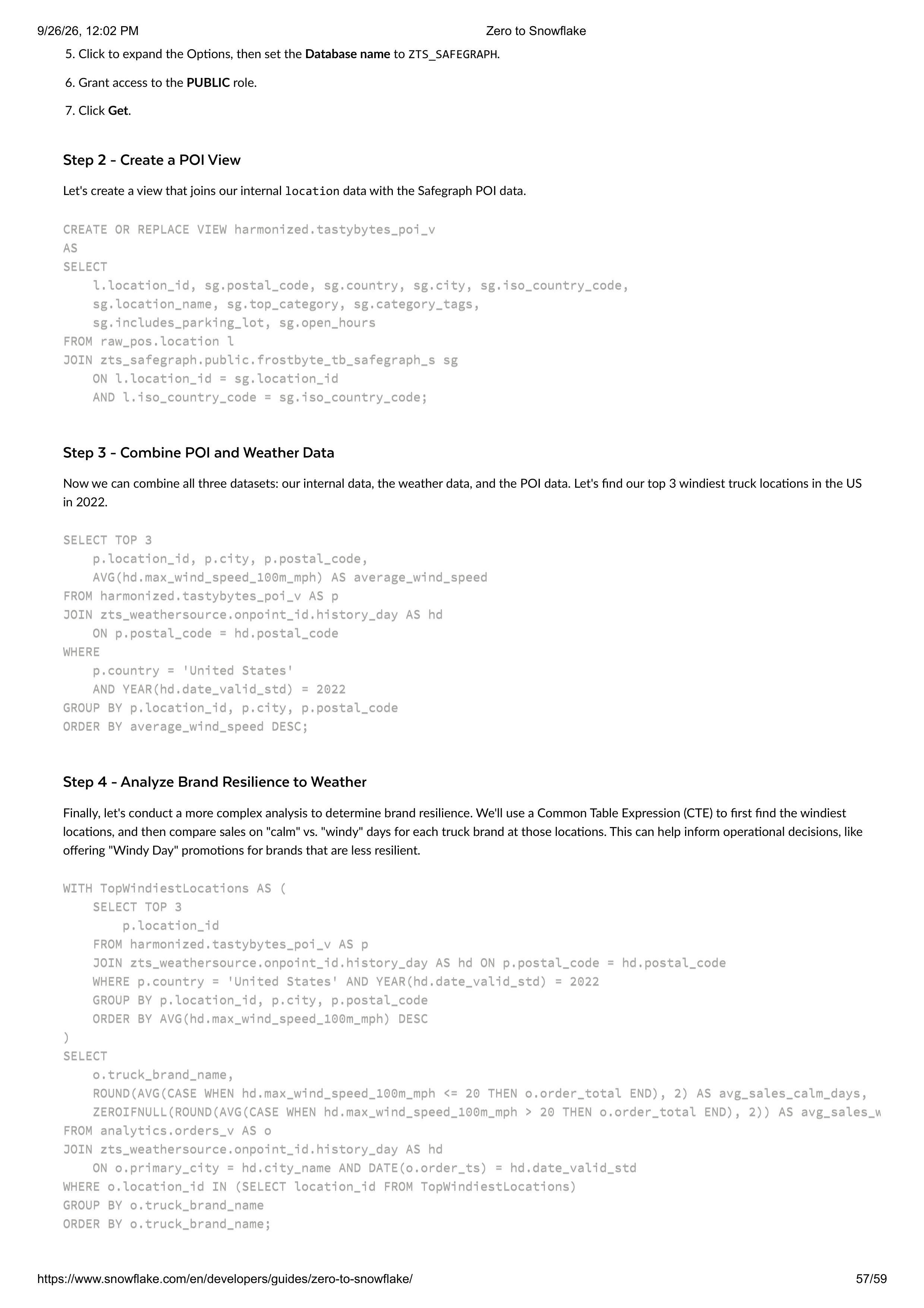 The Zero to Snowflake Quickstart Guide — page 57