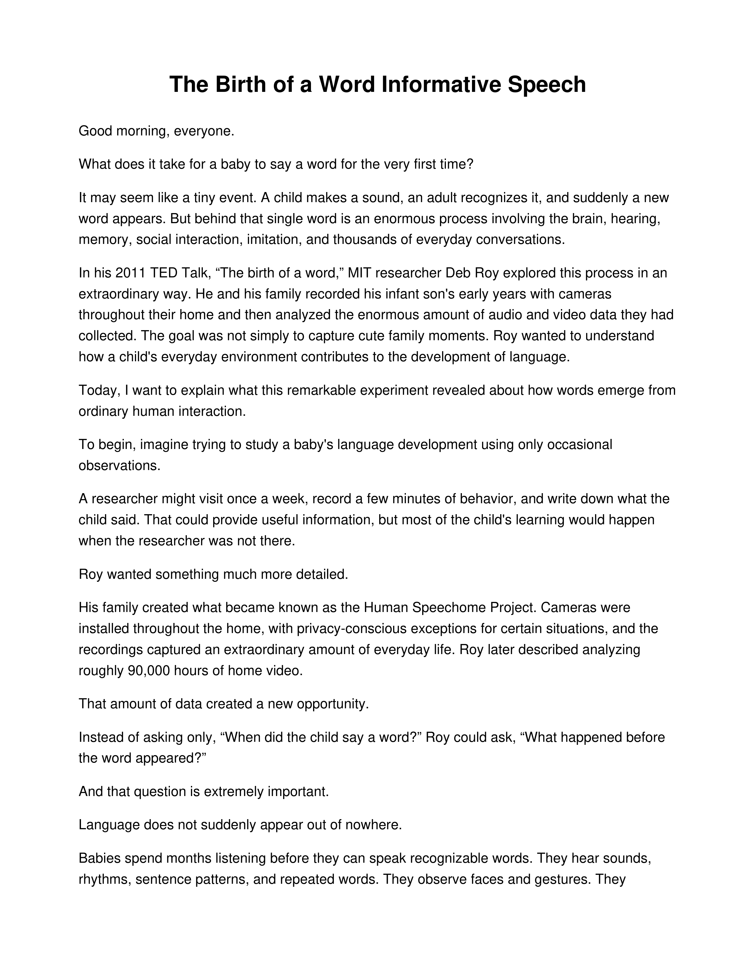 The Birth of a Word Informative Speech — page 1