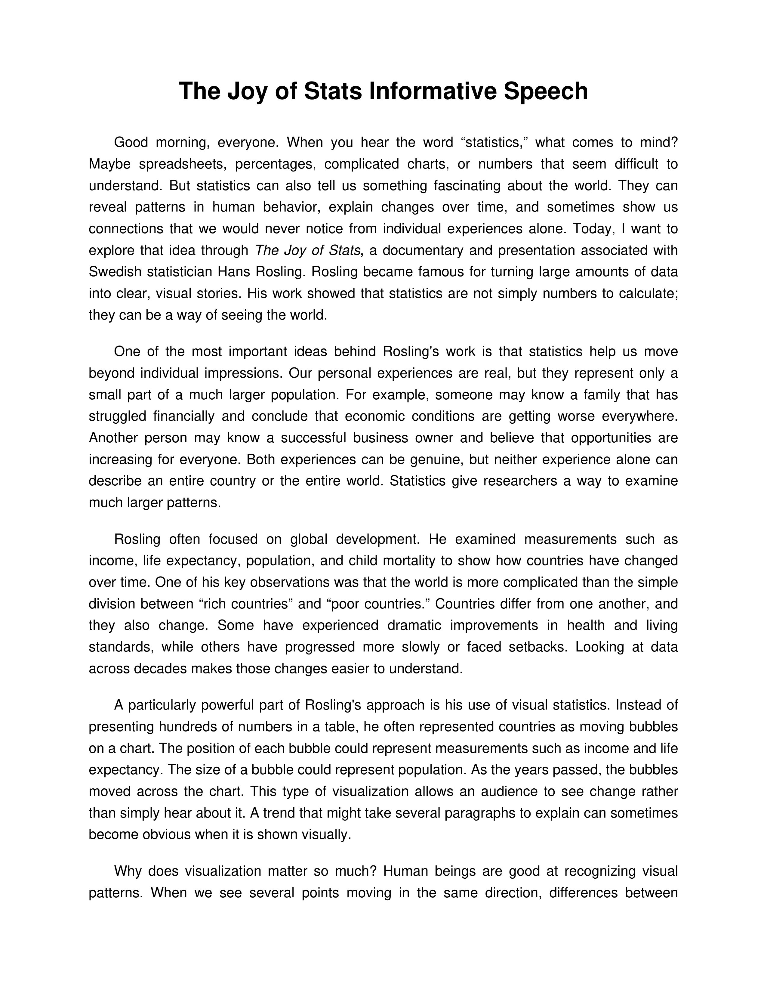The Joy of Stats Informative Speech — page 1