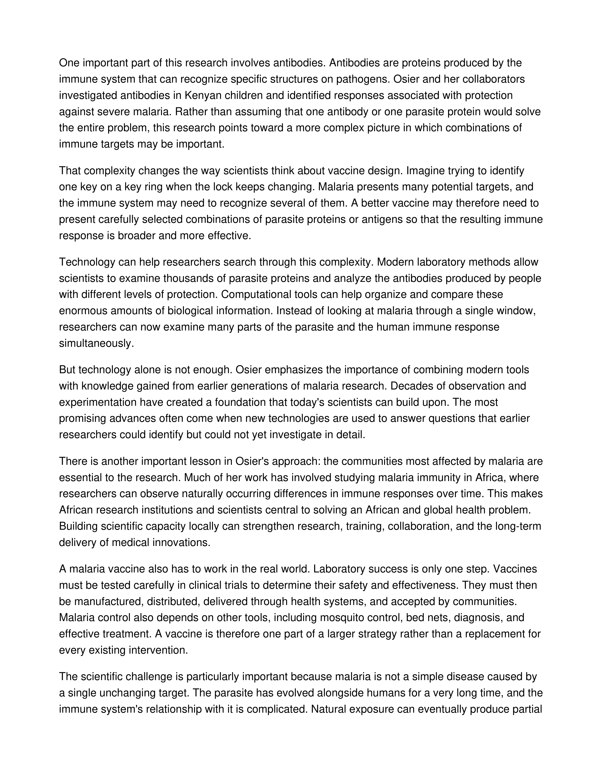 The Key to a Better Malaria Vaccine Informative Speech — page 2