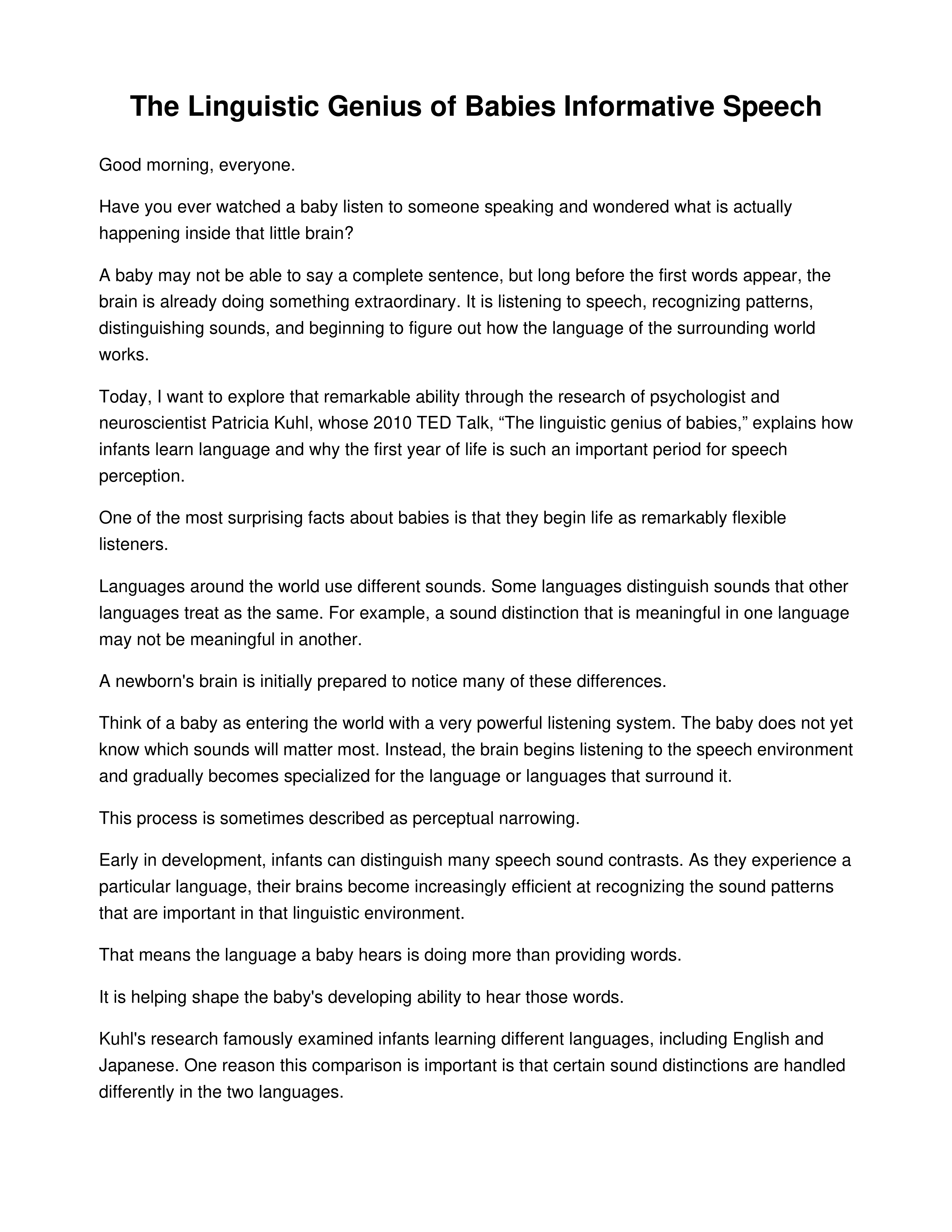 The Linguistic Genius of Babies Informative Speech — page 1