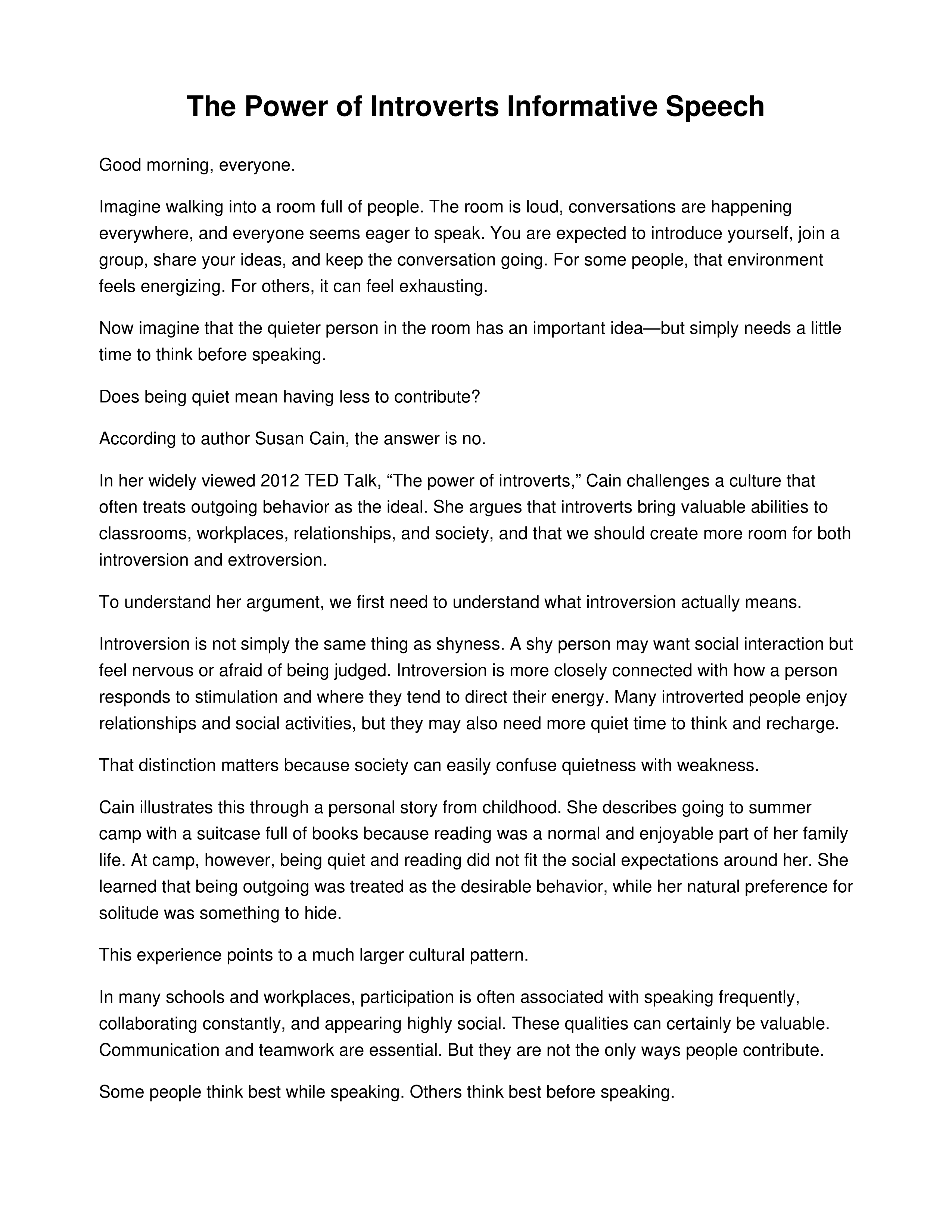 The Power of Introverts Informative Speech — page 1