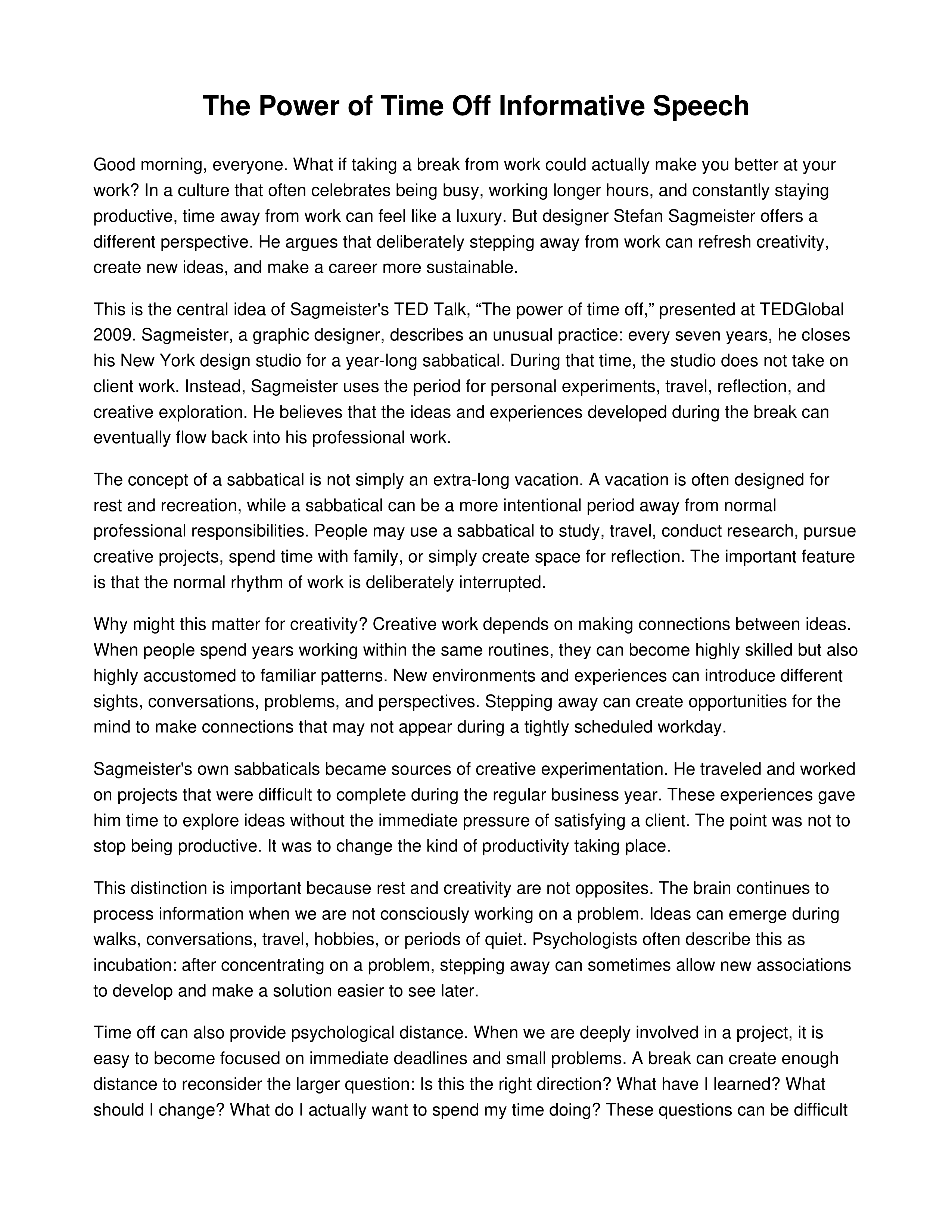The Power of Time Off Informative Speech — page 1