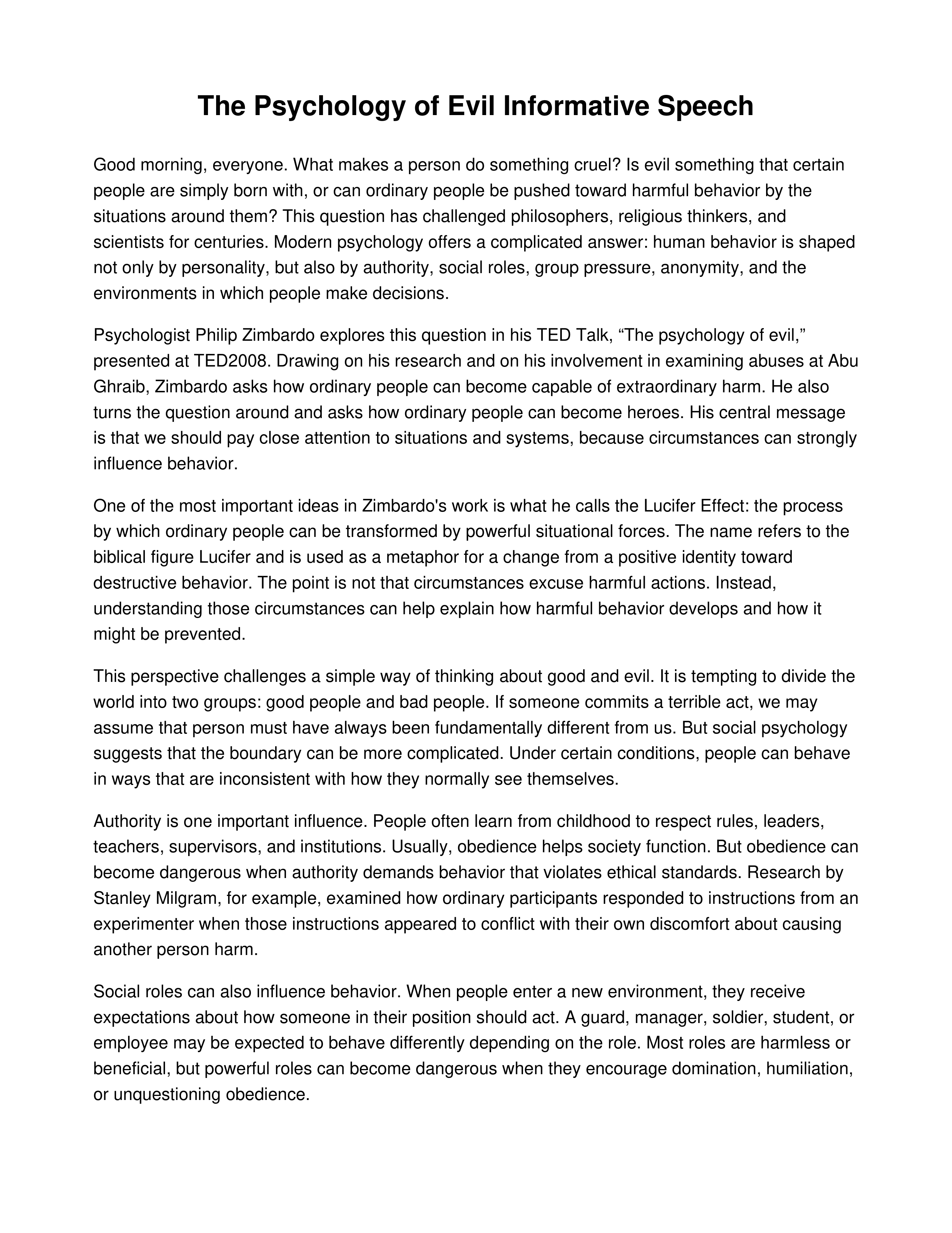 The Psychology of Evil Informative Speech — page 1