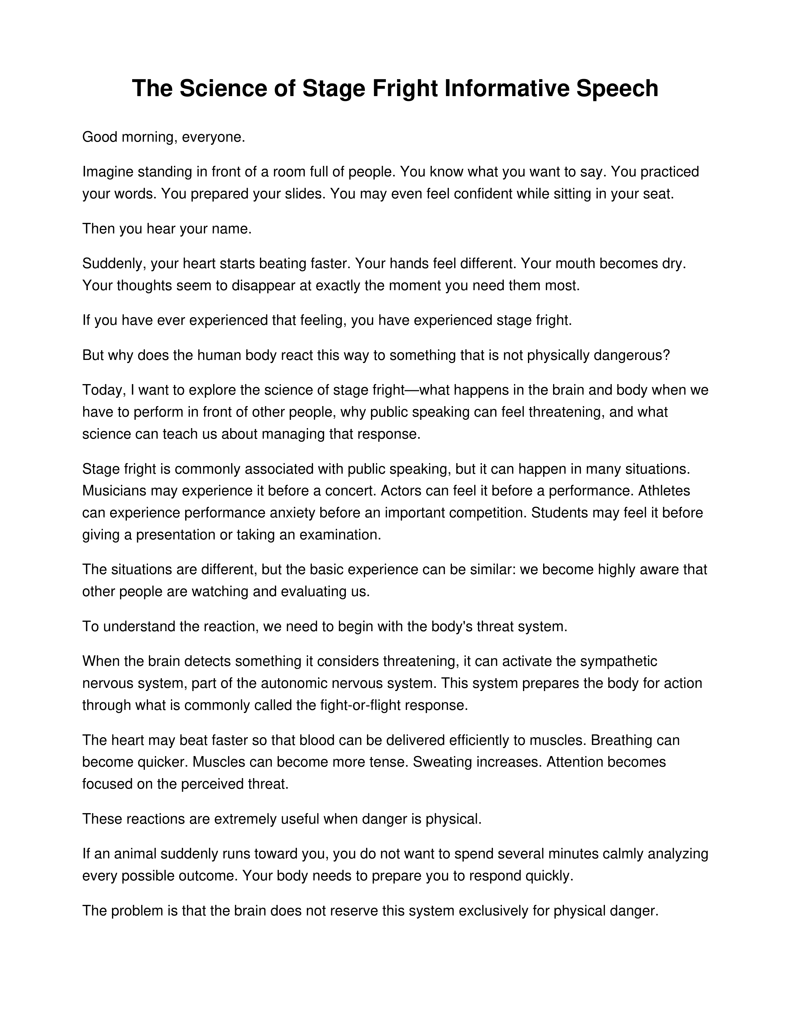 The Science of Stage Fright Informative Speech — page 1