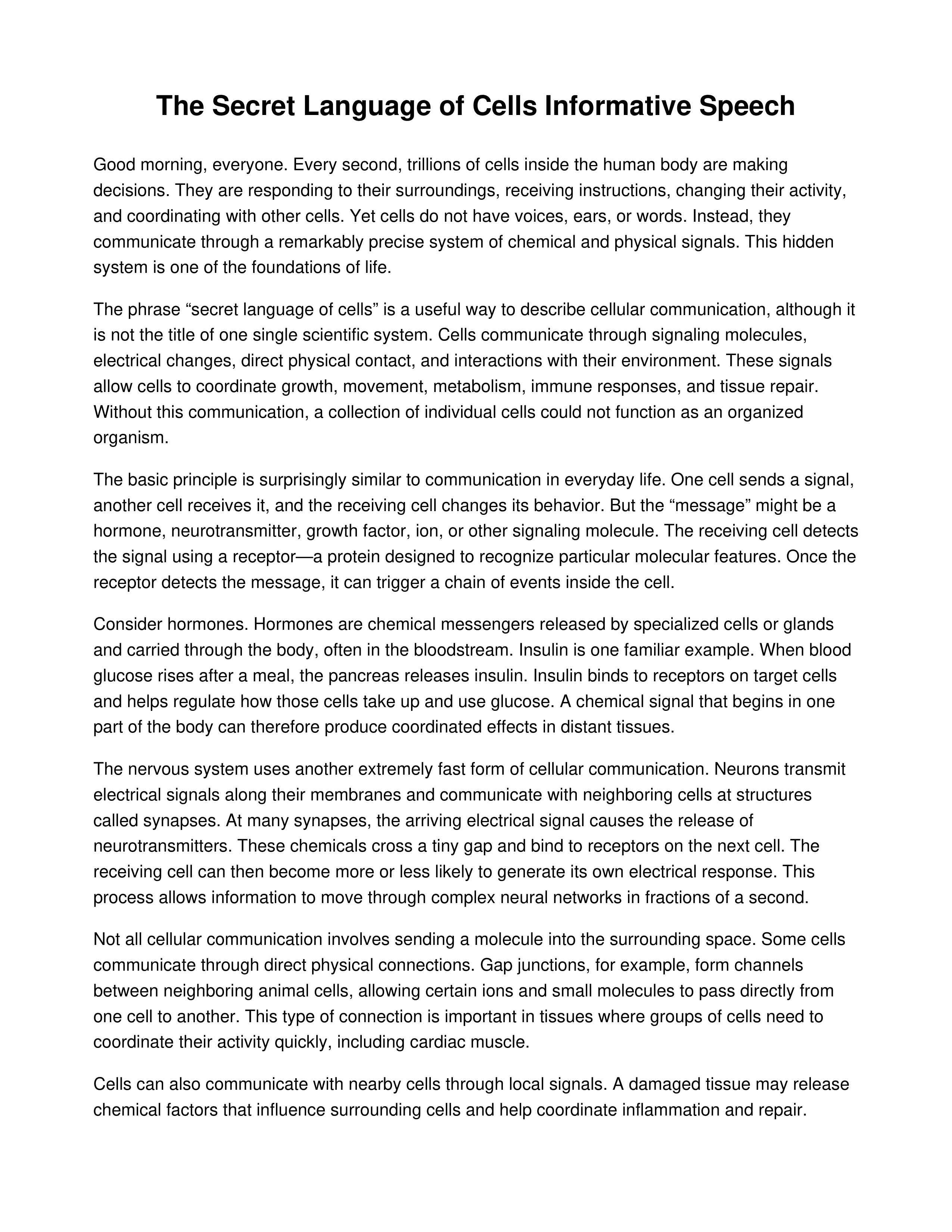 The Secret Language of Cells Informative Speech — page 1