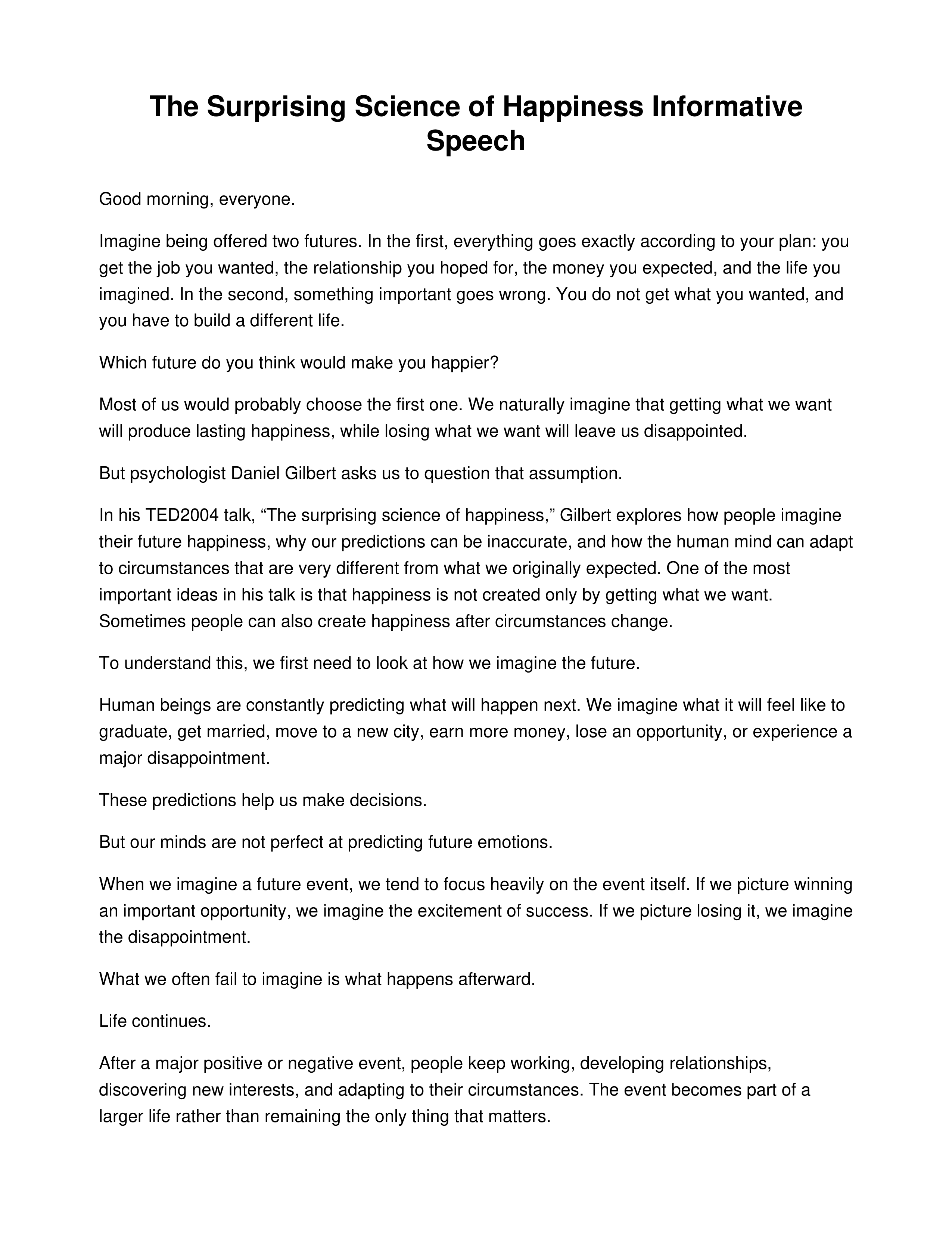 The Surprising Science of Happiness Informative Speech — page 1