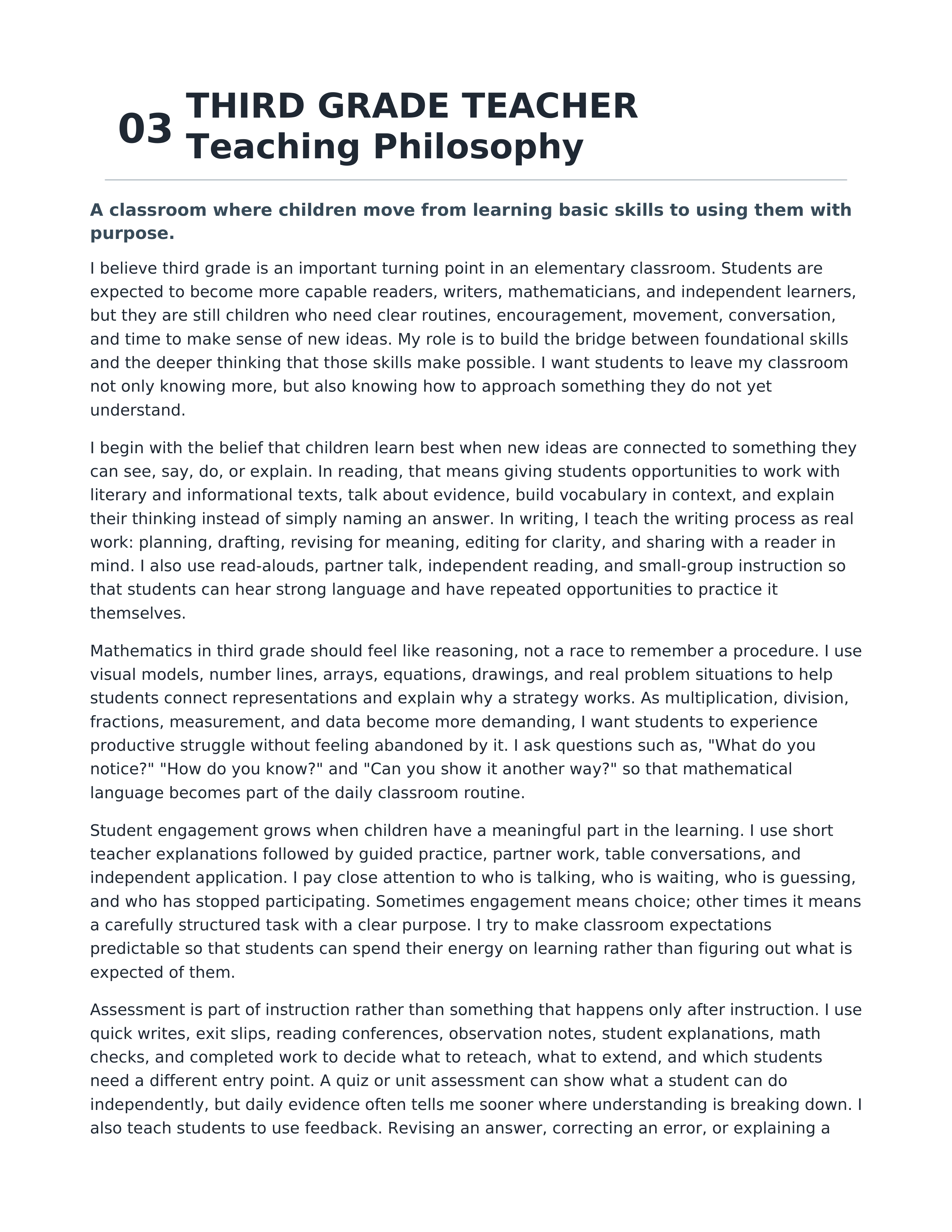 Third Grade Teacher Teaching Philosophy — page 1