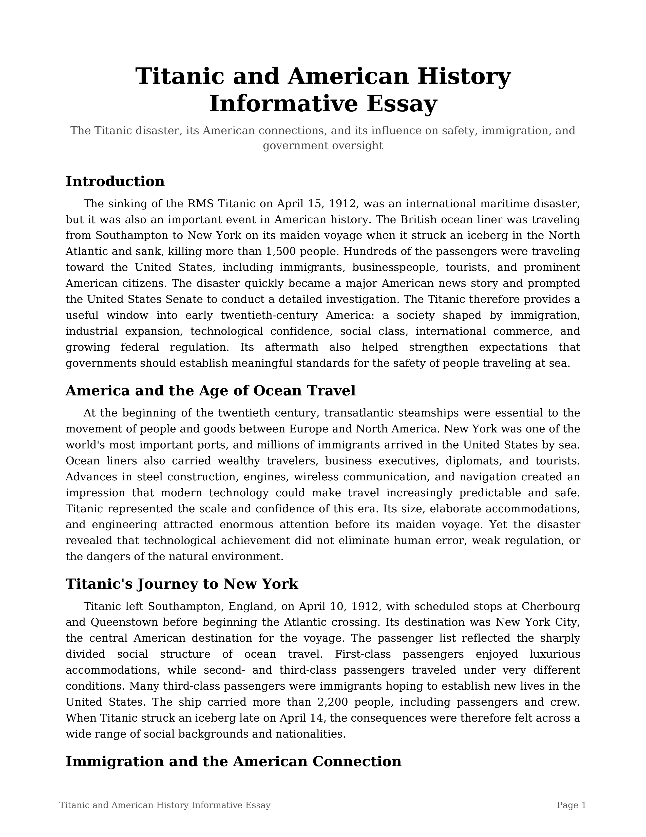 Titanic and American History Informative Essay — page 1