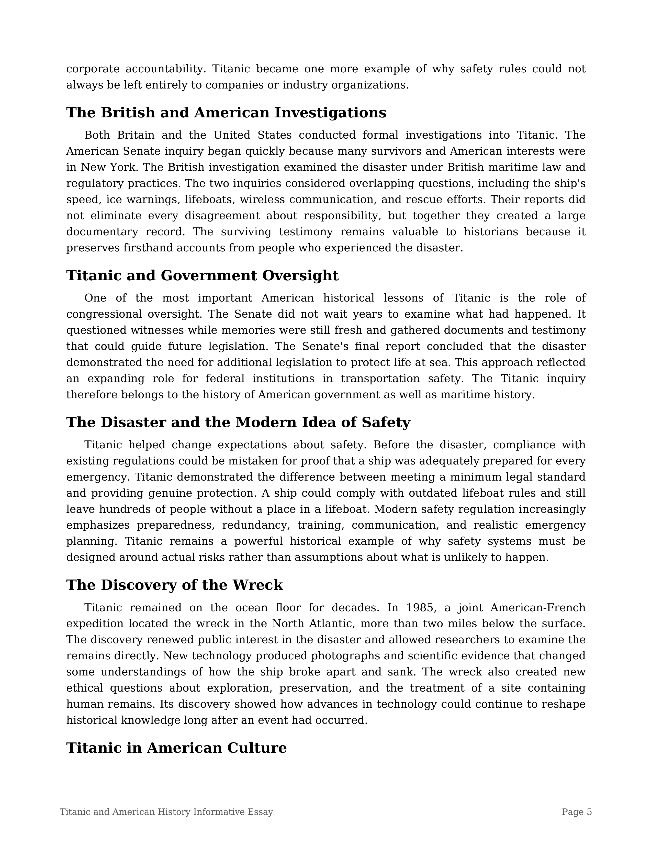 Titanic and American History Informative Essay — page 5