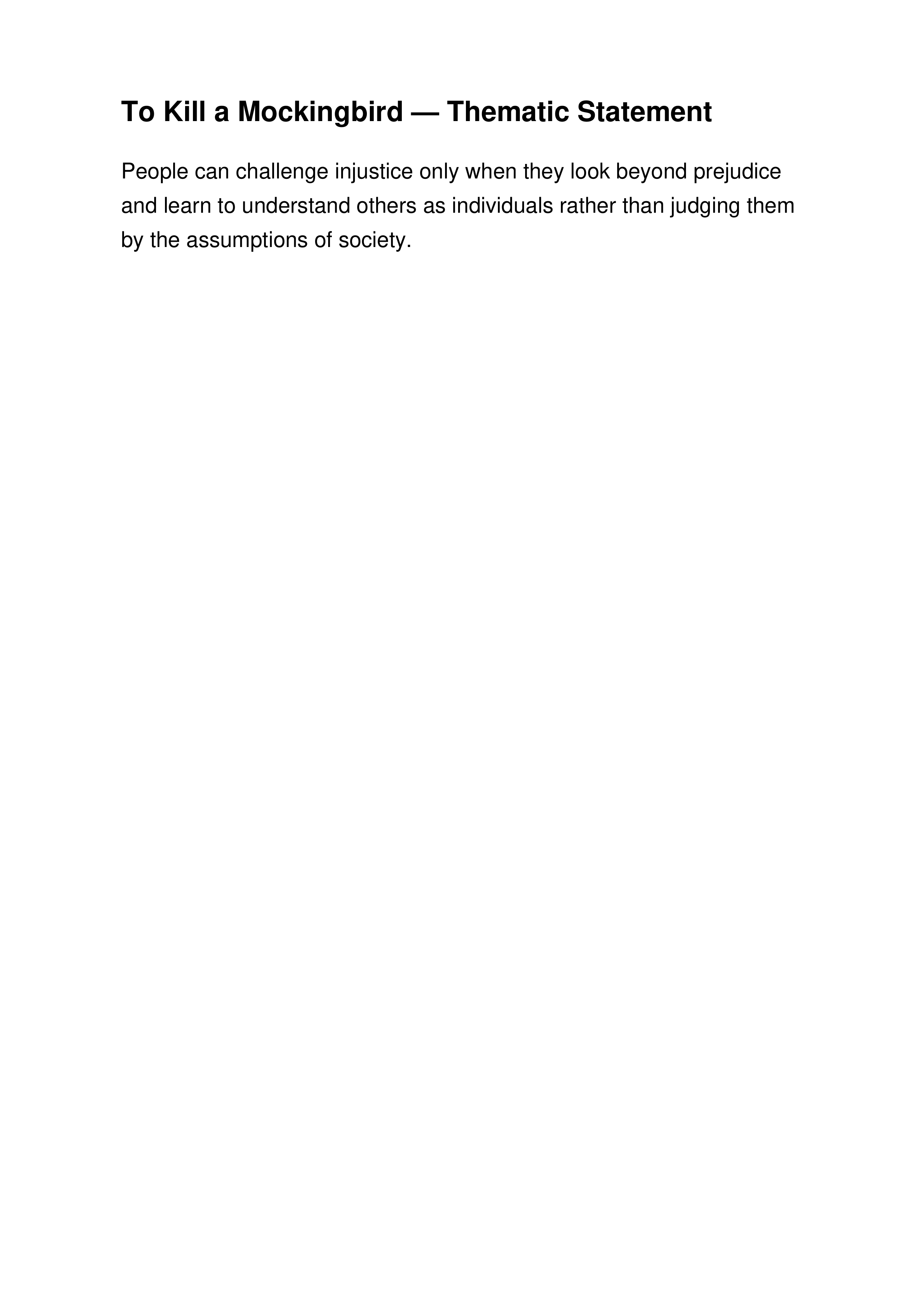 To Kill a Mockingbird Thematic Statement — page 1