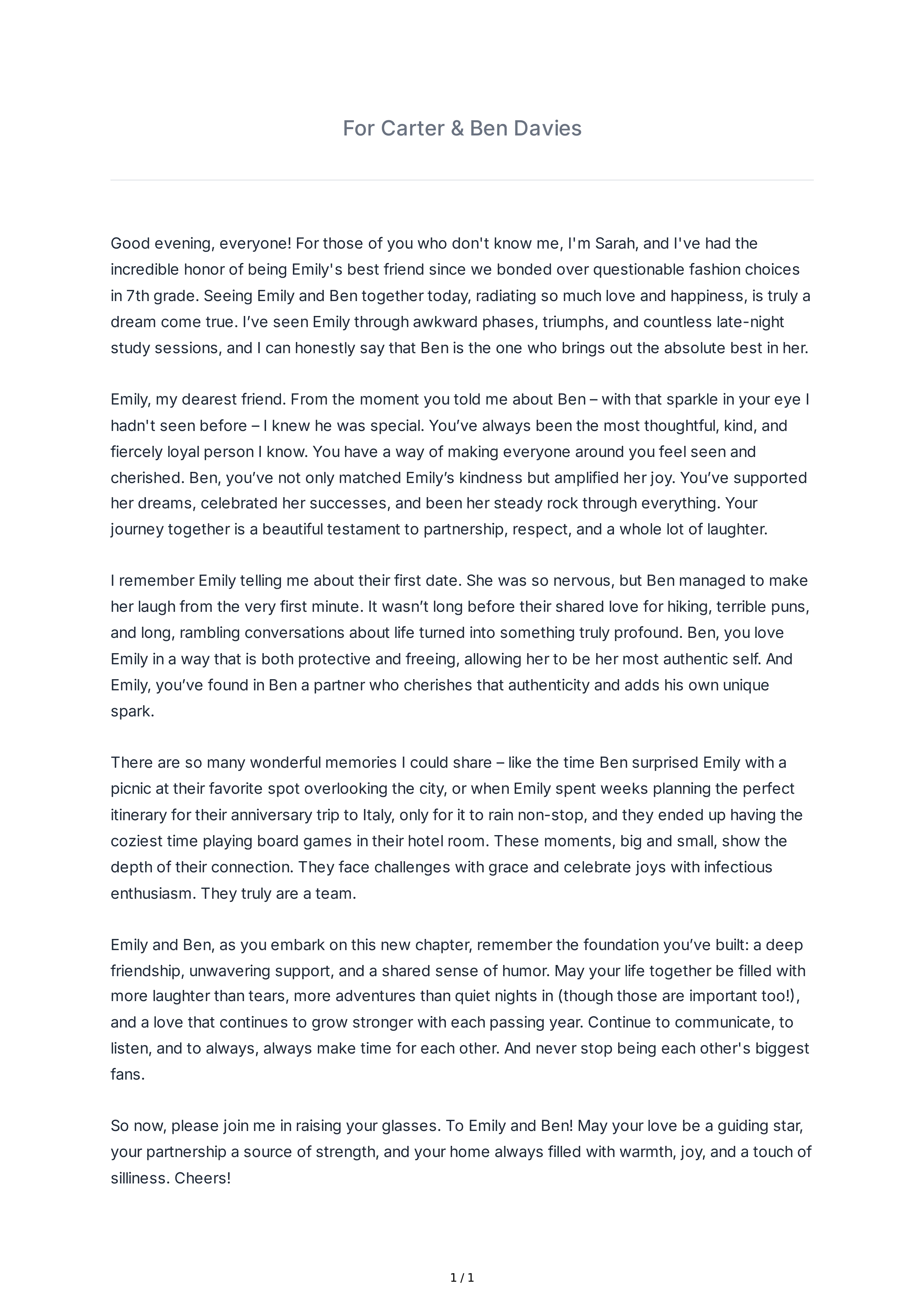 Touching Maid of Honor Speech — page 1