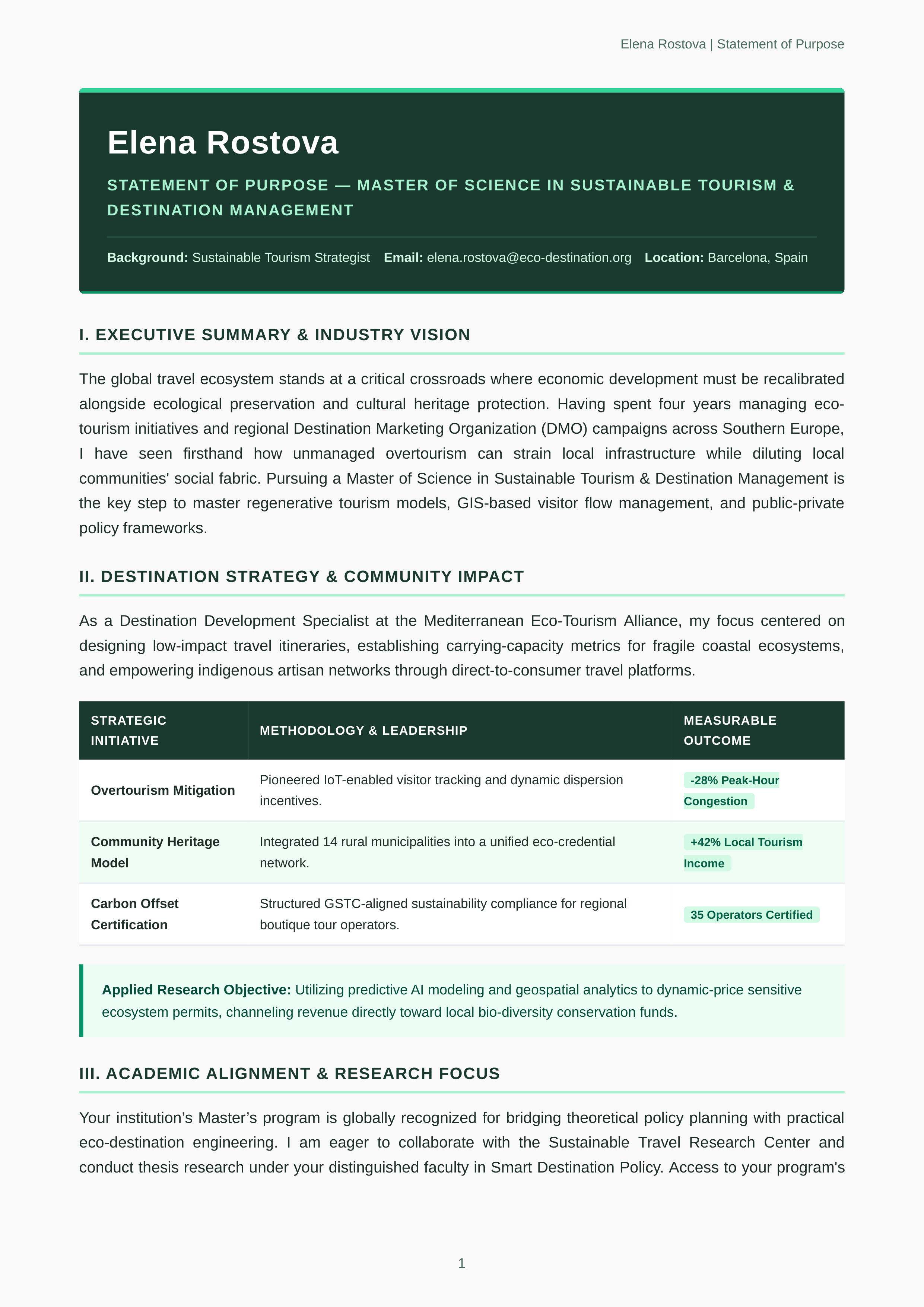 Tourism Management Statement of Purpose — page 1