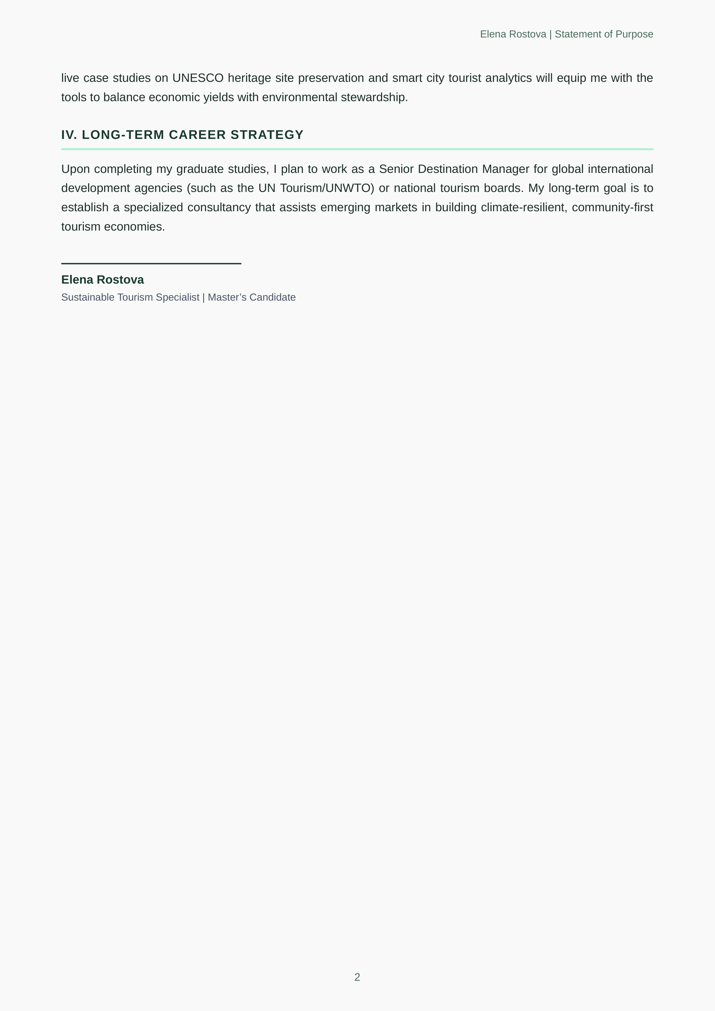 Tourism Management Statement of Purpose — page 2
