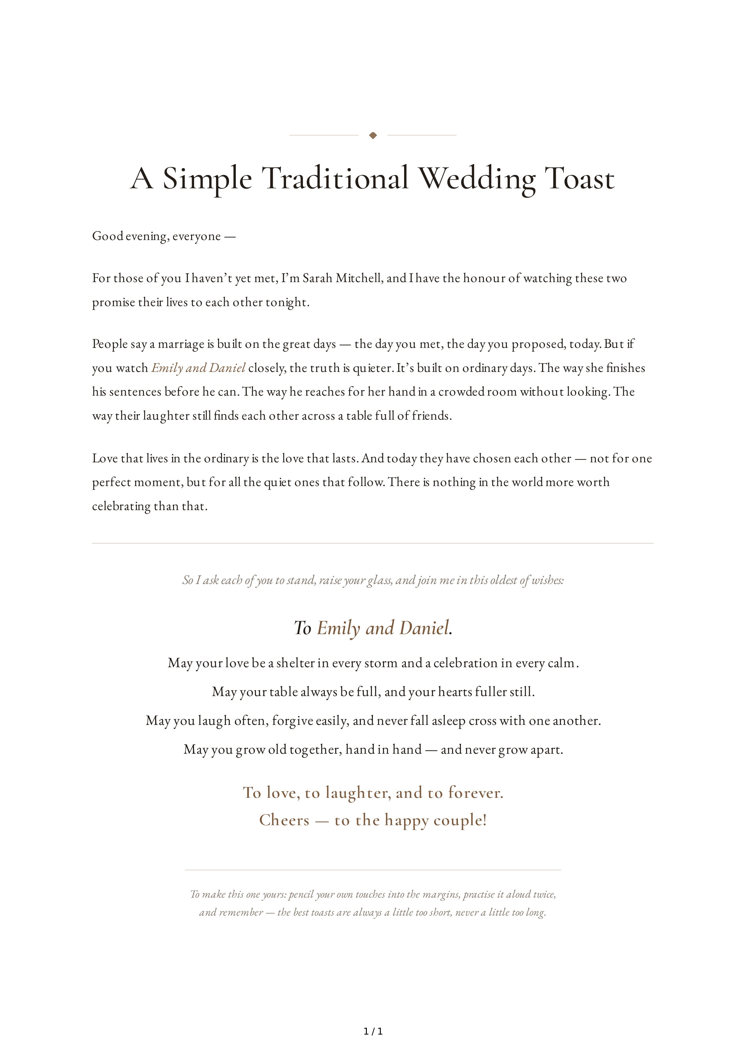 Traditional Wedding Toast — page 1
