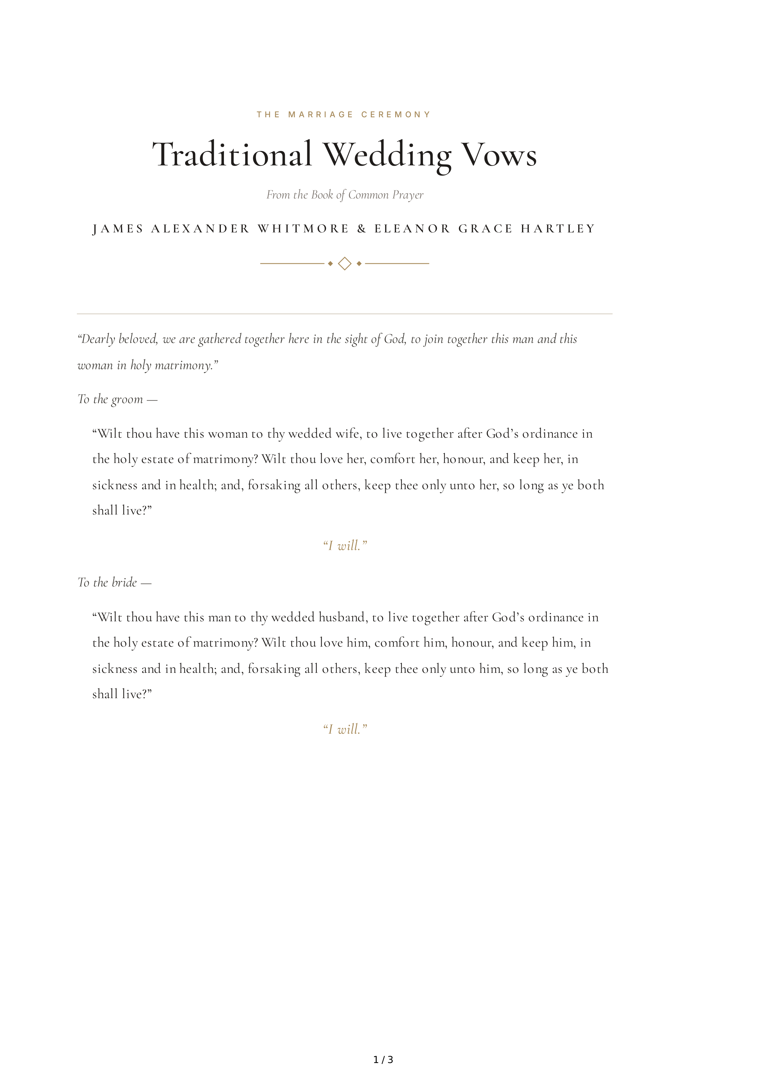 Traditional Wedding Vows — page 1
