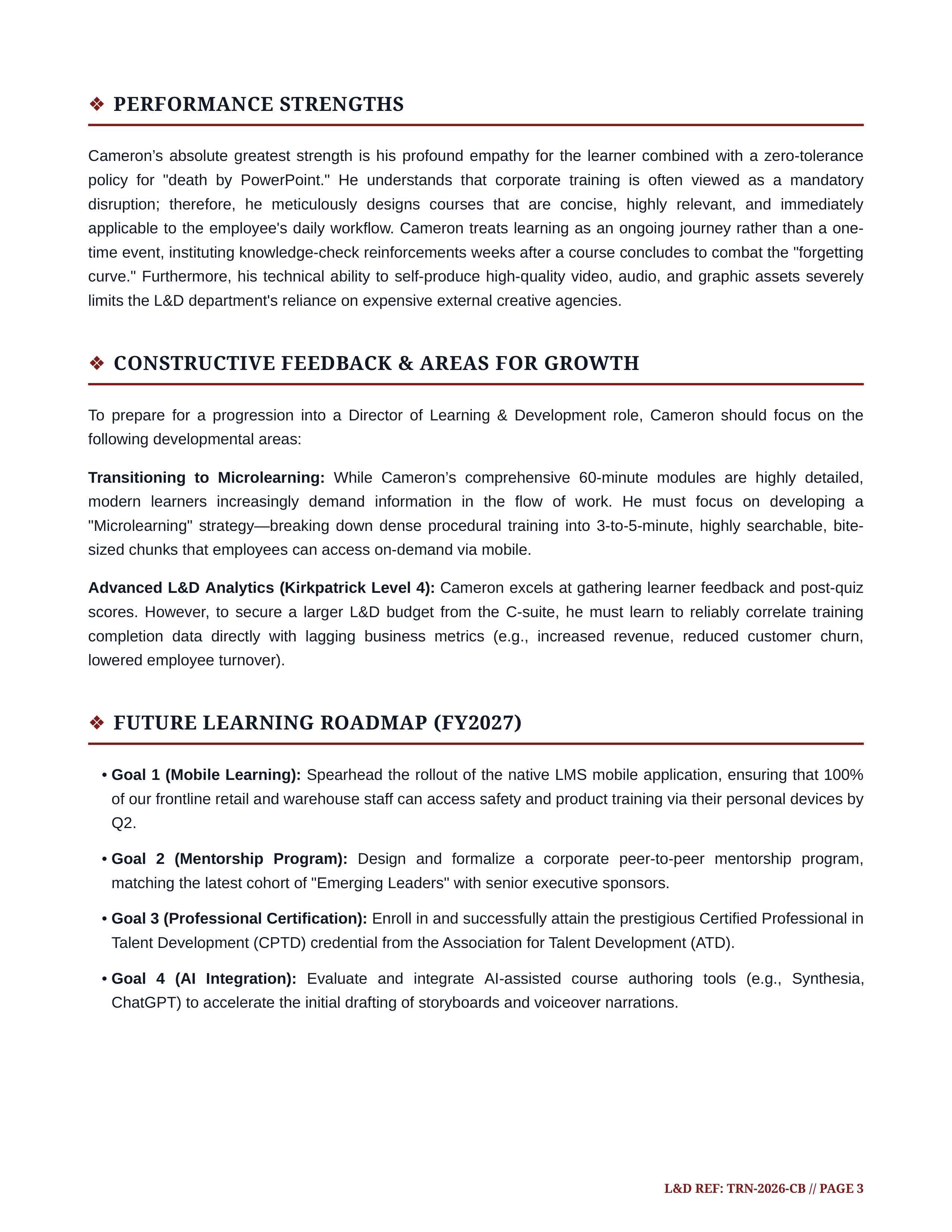 Training Manager Performance Review — page 3