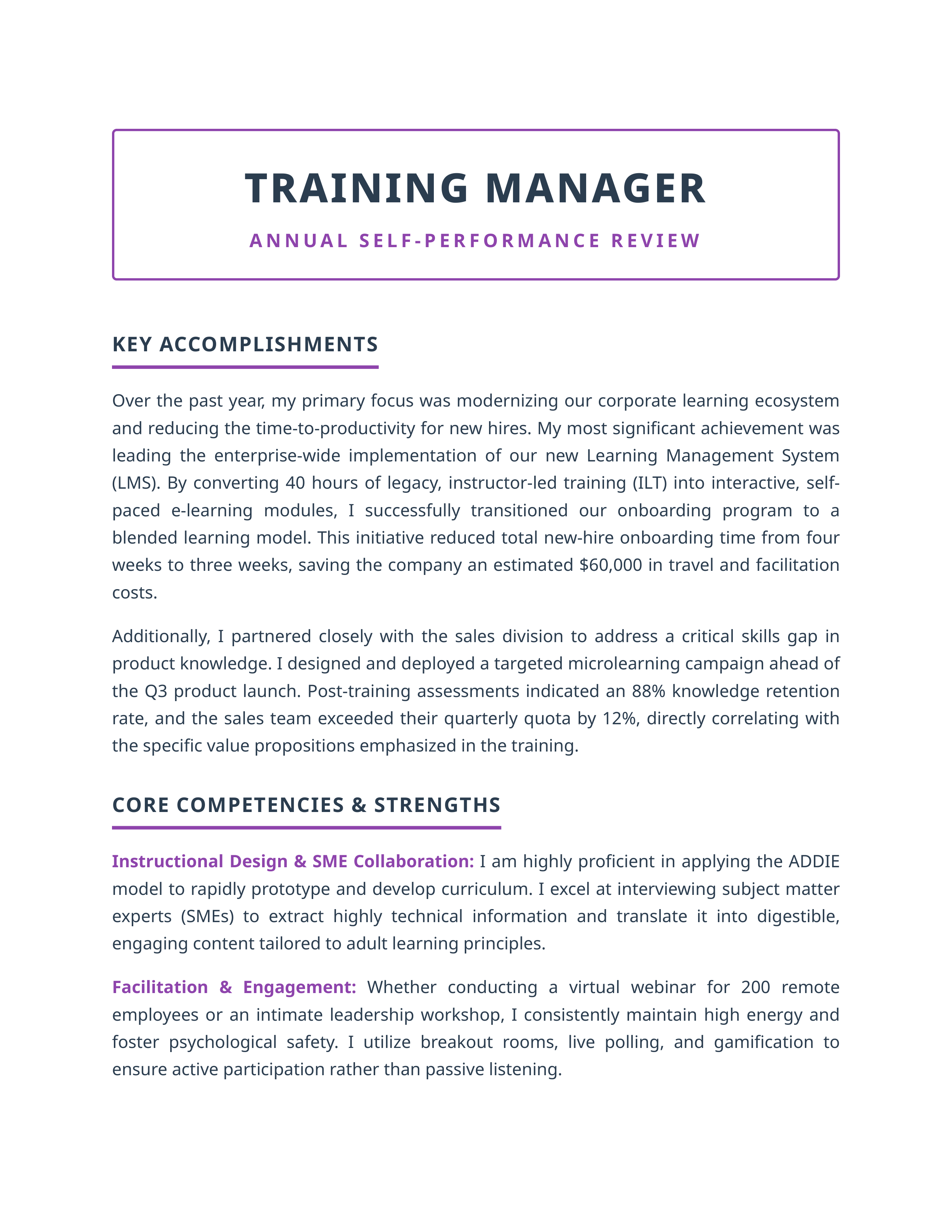 Training Manager Self Performance Review — page 1
