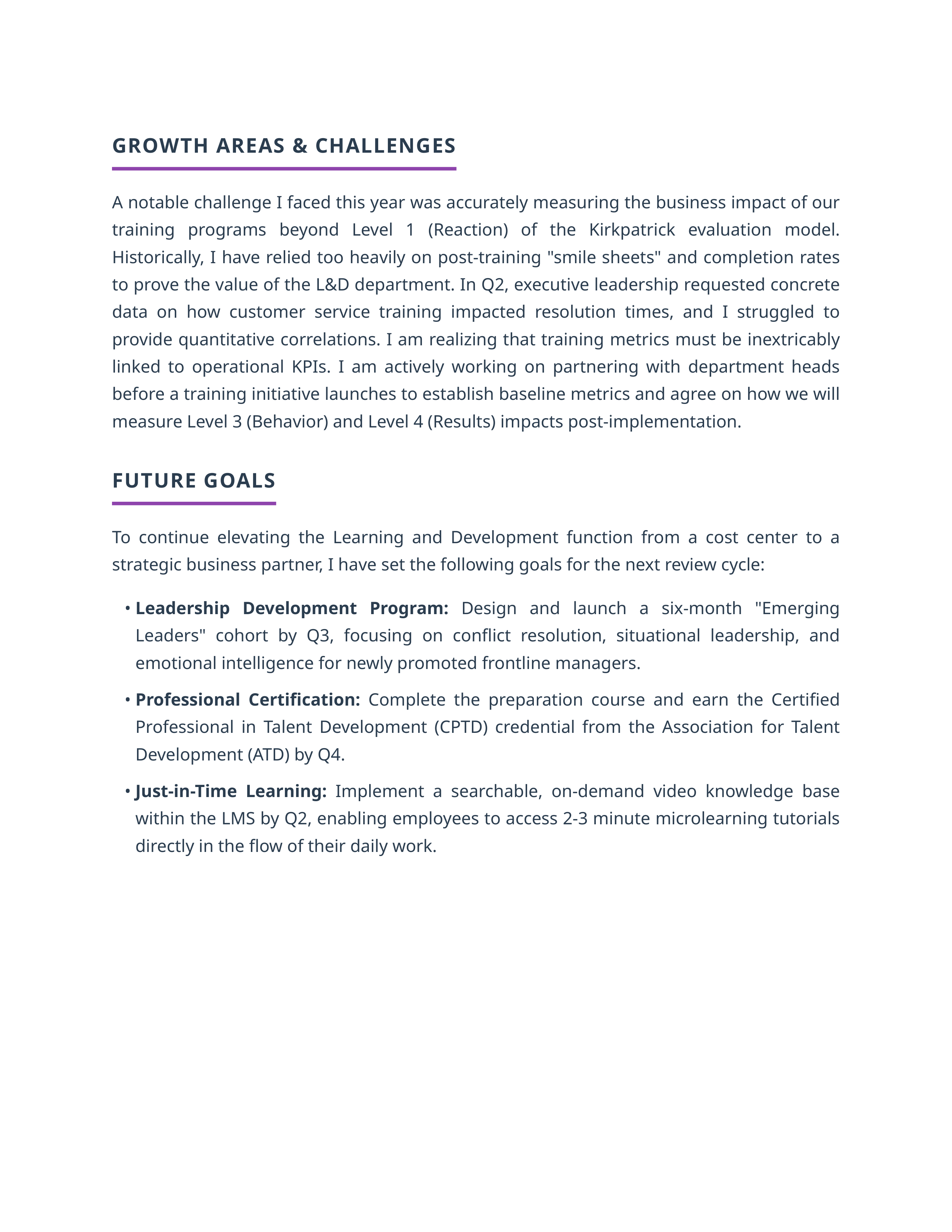 Training Manager Self Performance Review — page 2