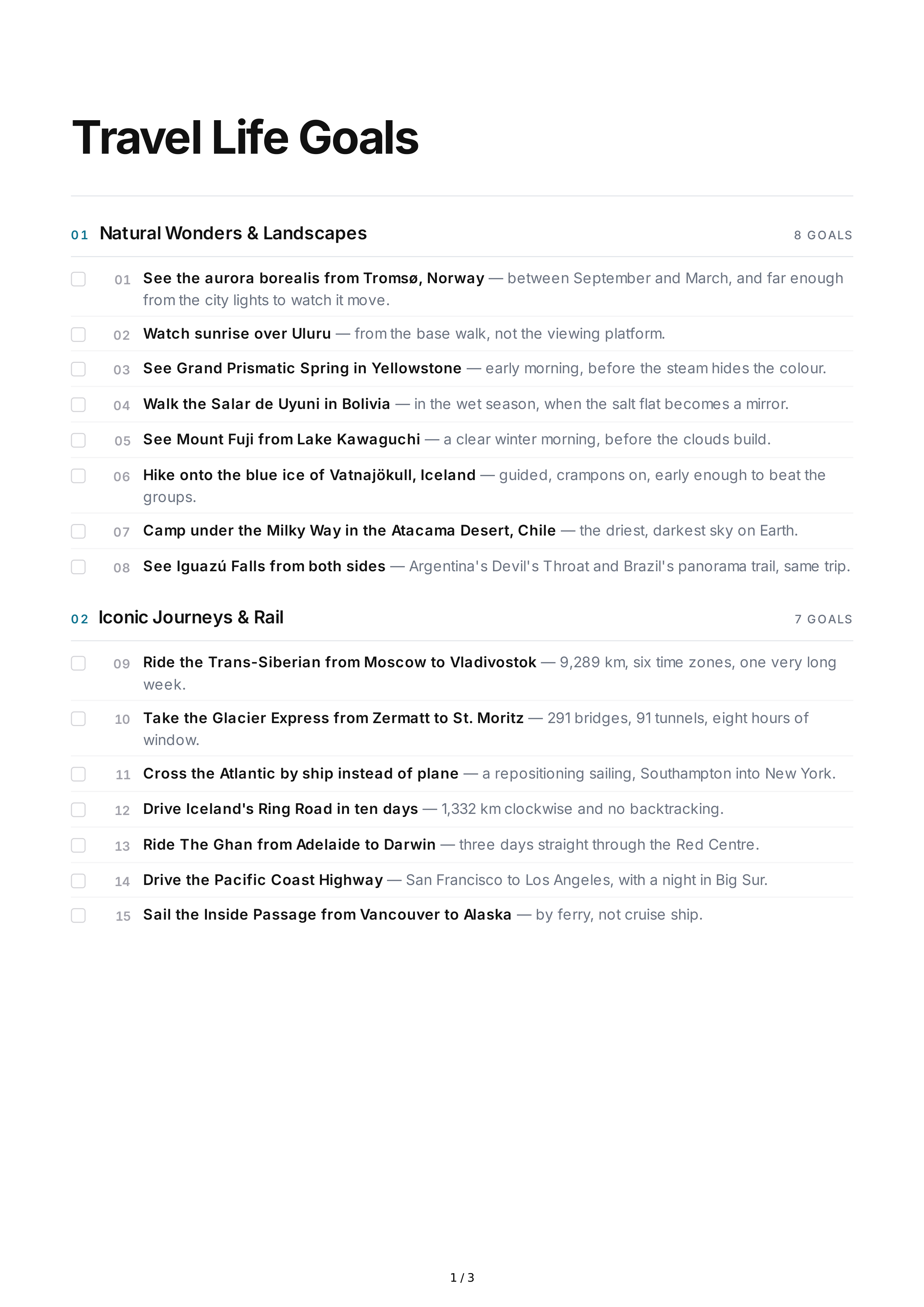 Travel Life Goals — page 1
