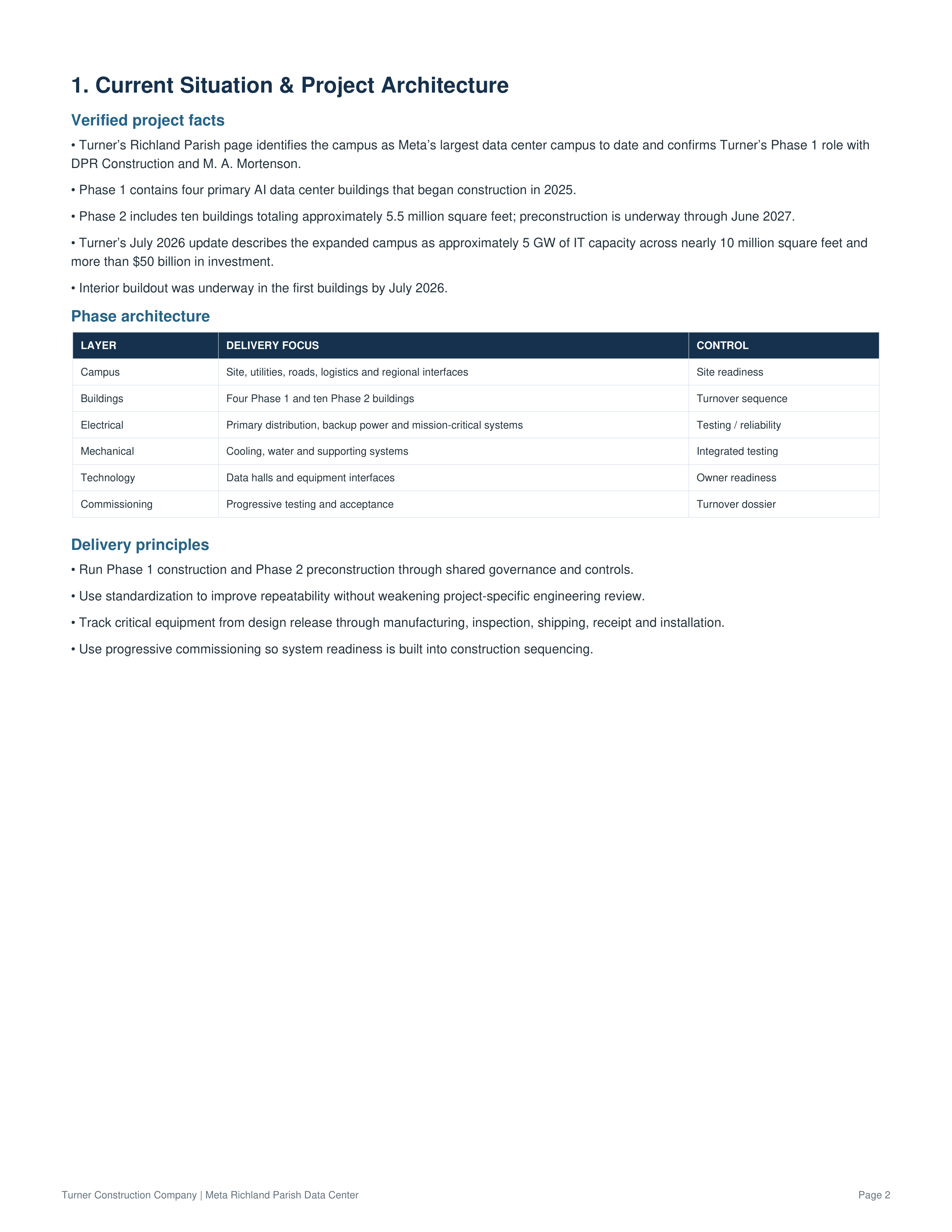 Turner Construction Company Meta Richland Parish Mega Data Center Action Plan — page 2